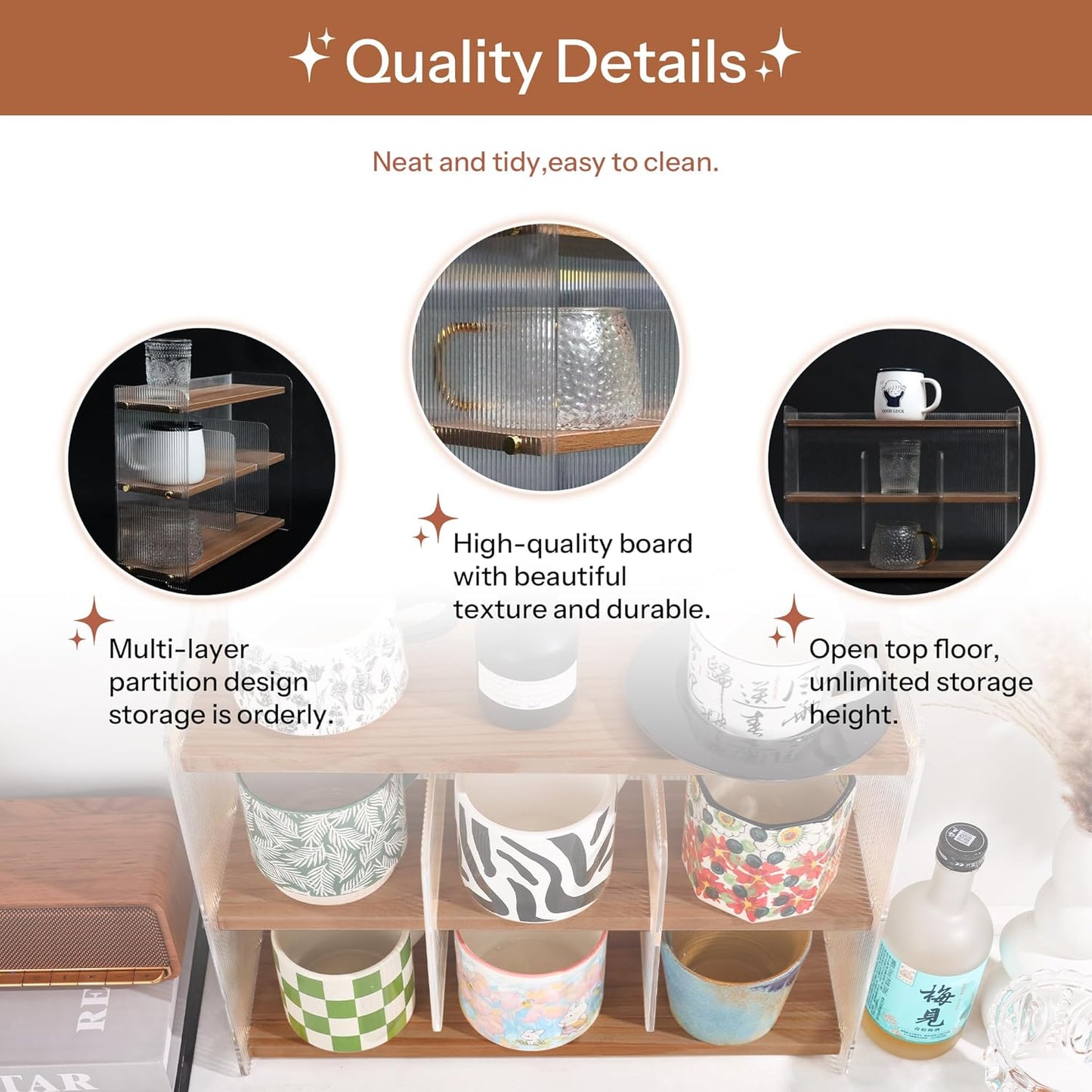 Coffee Mug Holder Wooden Cup Station Organizer 3-Tier Cup Holder for Coffee Bar Mug Display Rack for Countertop Mug Holder Shelf for Home Kitchen Nut Brown