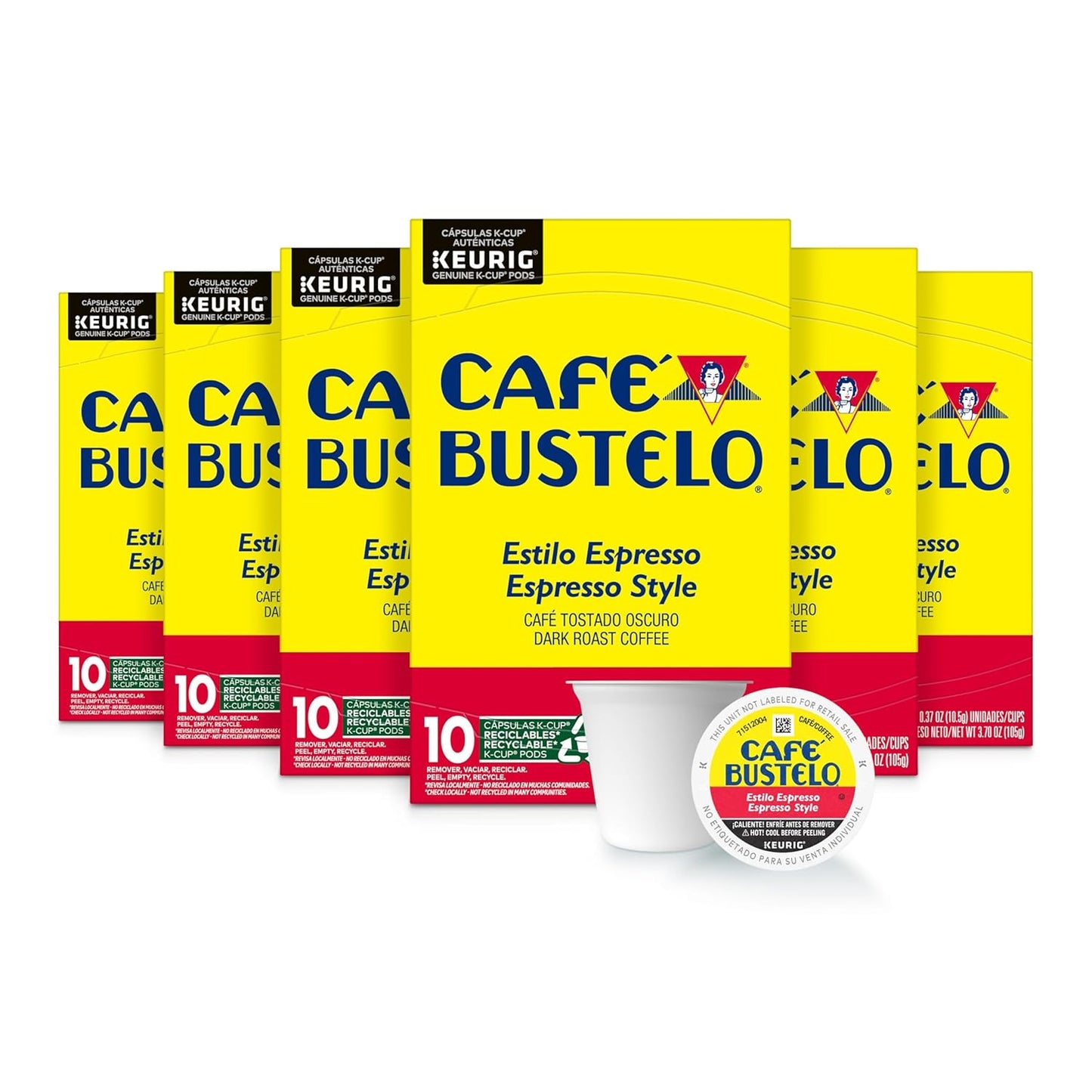 Café Bustelo Espresso Style Dark Roast Coffee, Keurig K-Cup pods, 10 Count Box (Pack of 6)