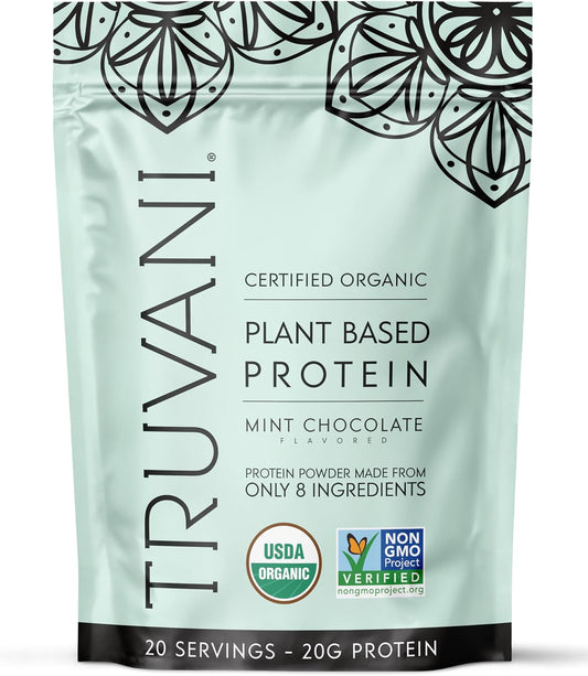 Truvani Vegan Pea Protein Powder | Mint Chocolate | 20g Organic Plant Based Protein | 20 Servings | Keto | Gluten & Dairy Free | Low Carb | No Added Sugar