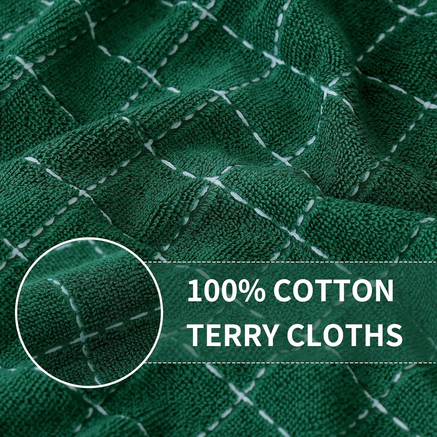 Homaxy 100% Cotton Terry Kitchen Towels(Dark Green, 13 x 28 inches), Checkered Designed, Soft and Super Absorbent Dish Towels, 6 Pack