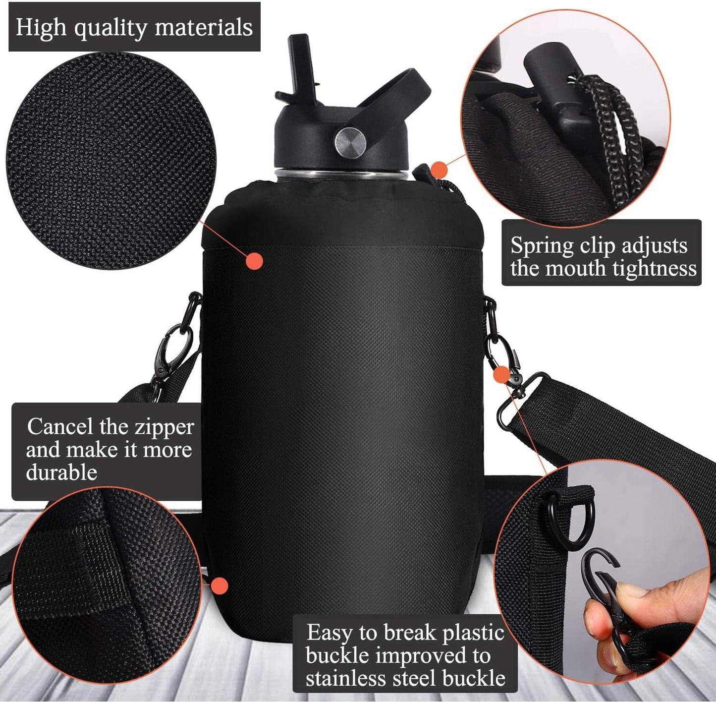 SENDESTAR Water Bottle 64oz Double Wall Vacuum Insulated Leak Proof Stainless Steel Sports Water Bottle—Wide Mouth with New Flex Straw Lid & Spout Lid (Deep Blue&Black)