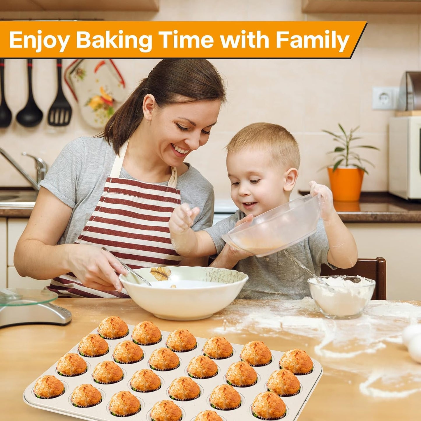 2-Pack 24-cup Beige Miffin Pan, Non-Stick Cupcake Muffin Tin, Ceramic Coating Safe Baking Cupcake Pan