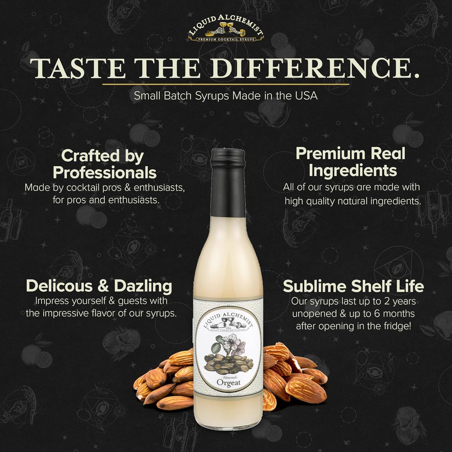 Liquid Alchemist Orgeat Syrup for Cocktails - Real Ingredients Make Our Almond Syrup the Perfect Mai Tai Mix - Non-GMO, Gluten Free & Vegan (12 oz)