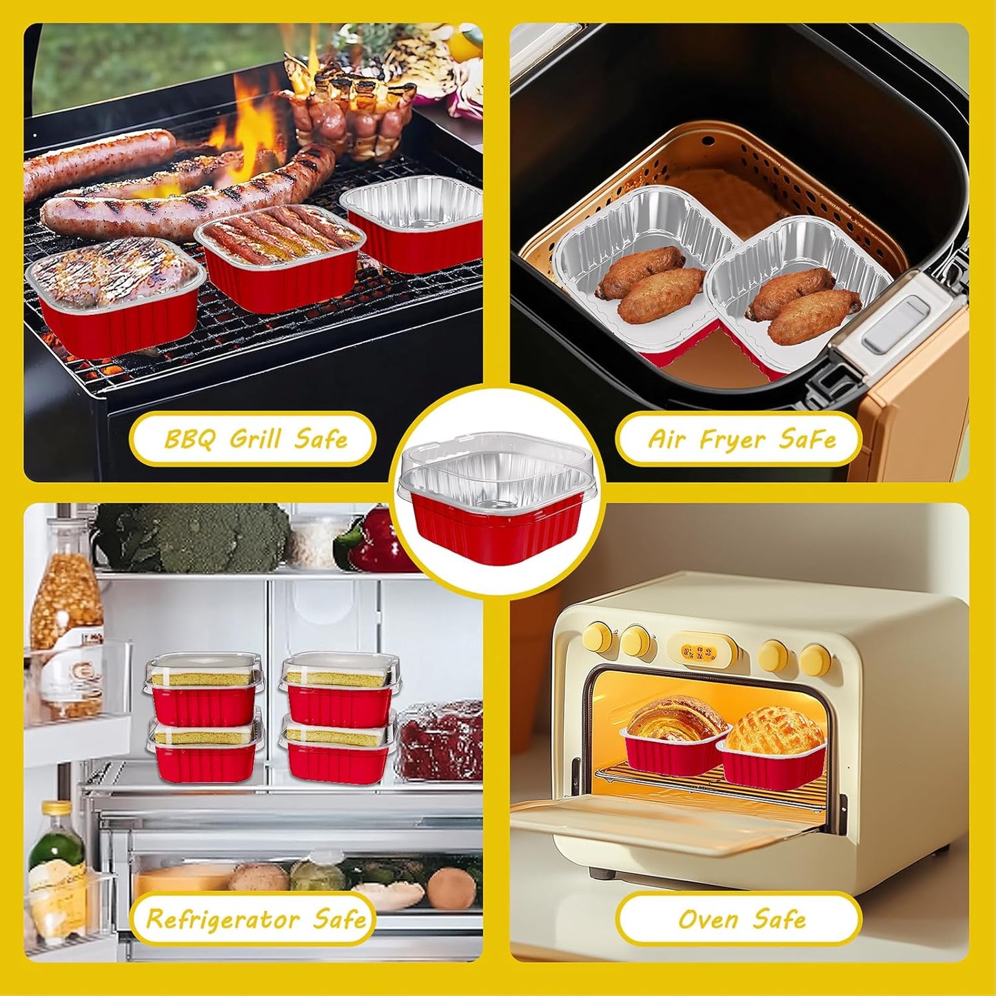 25 Pack Square Mini Cake Pans with Lids,Mini Loaf Pans with Lids,Aluminum Foil Baking Cups,Disposable Ramekins Cupcake Cups,Dessert Cups for Wedding Birthday Party Picnics,5oz (Red)