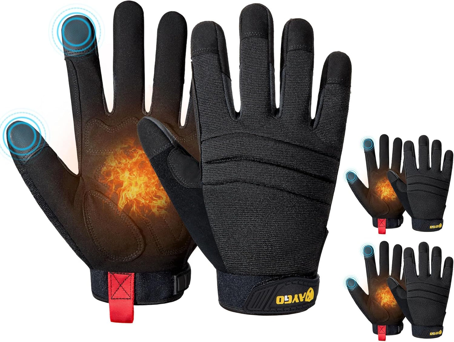 KAYGO Insulated Mechanic Work Gloves,3 Pairs KG127W Winter Thermal Safety Work Gloves for Men and Women, Double Lining,Heavy duty,Improved dexterity,Excellent Grip,Ideal for outdoor jobs,2XL