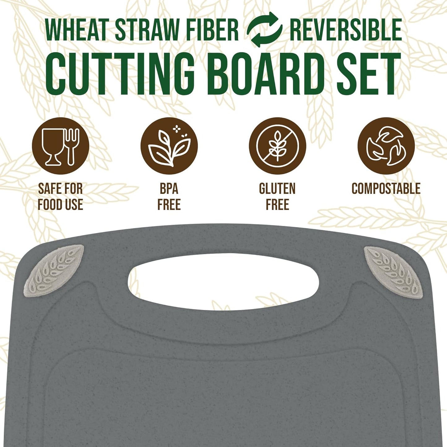2-Piece Reversible Cutting Board Set Made from Natural Food Grade Wheat Straw Material - Eco-Conscious Alternative to Plastic - Gluten Free & BPA Free Chopping Boards for Kitchen