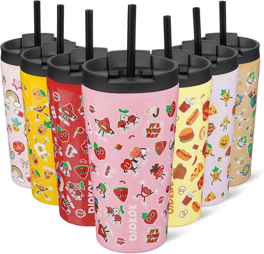 BJPKPK 18oz Stainless Steel Insulated Tumbler With lid And Straw Travel Coffee Thermal Tumblers Cup For Women And Men,Passionate Pink