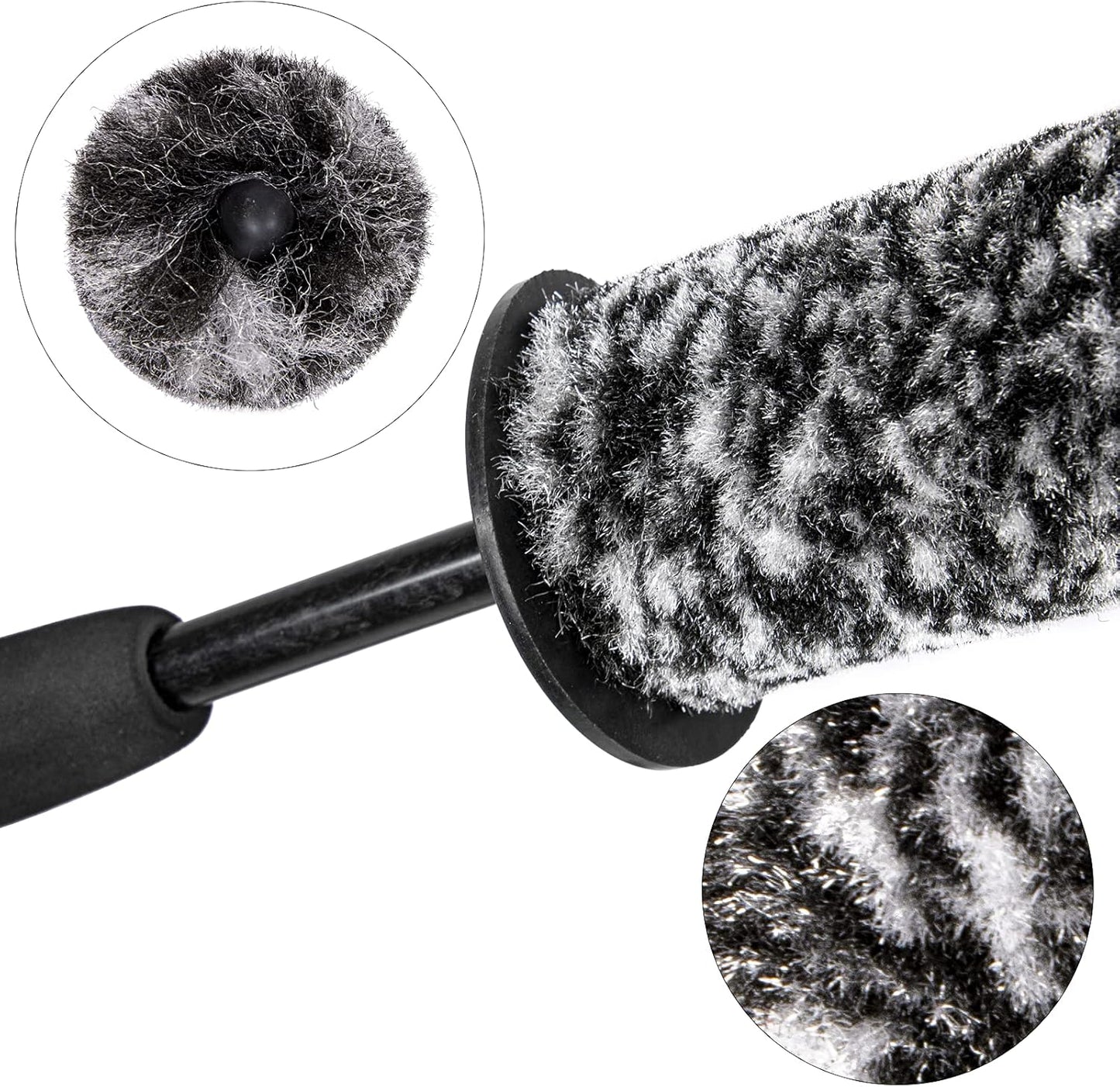 Car Wheel Rim Brush Kit, Woolies Wheel Brush, Car Cleaning Brush Fiber Rod, Steel Ring Fiber Cleaning Brush, Long Non-Slip Handle Clean Brush, Great to Clean Car Wheel Rim