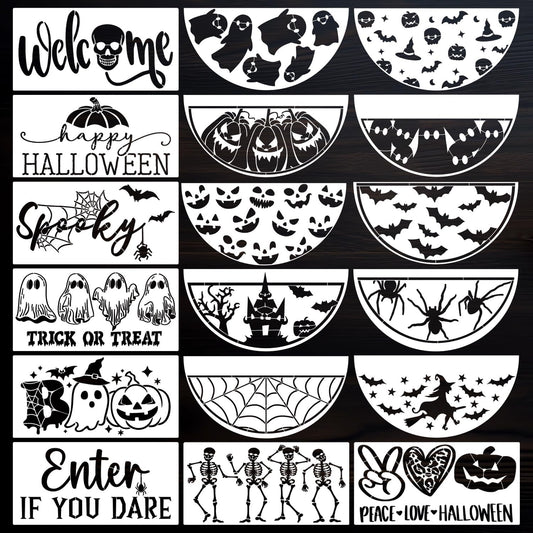 Halloween Stencils 12” Halloween Stencil Skeleton Trick or Treat Boo Templates for Porch Hanger Door Mats Wood Sign Shirts