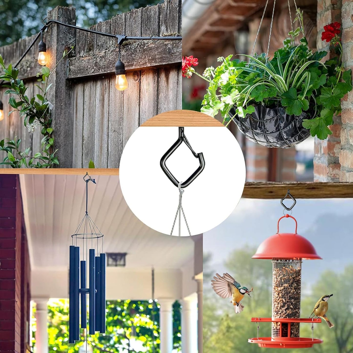 35 PCS Eye Screw Hooks for Hanging Heavy Duty with Safety Buckle.Metal Ceiling Hooks for Hanging Plants,Cup,Wind Chime,Bird Feeders,Christmas String Lights at Indoor&Outdoor,2.36 Inches Black