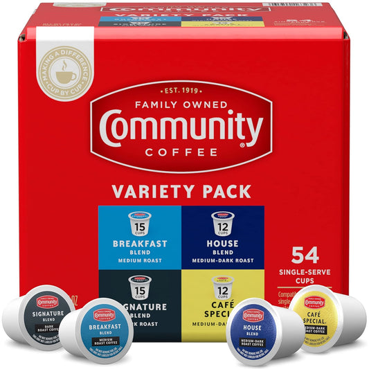 Community Coffee Variety Pack 54 Count Coffee Pods, Medium Dark Roast, Compatible with Keurig 2.0 K-Cup Brewers(Pack of 1)