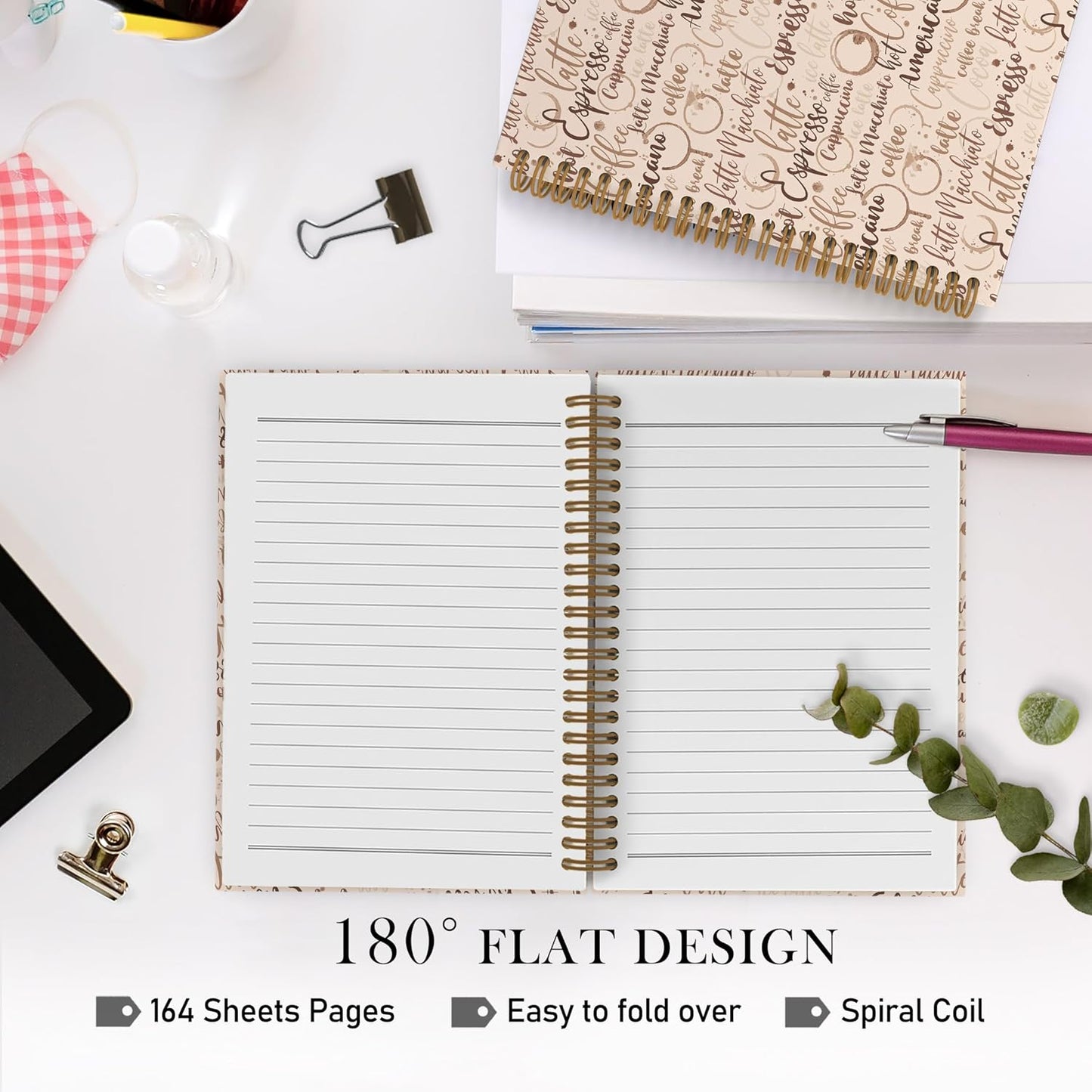 Coffee Themed Spiral Notebook, Coffee Gifts for Women, Coffee Tasting Journal Notebook, Coffee Notebooks for School Work, Coffee Lover Office Supplies Gifts for Women Men, 5.5x8.3 Inch