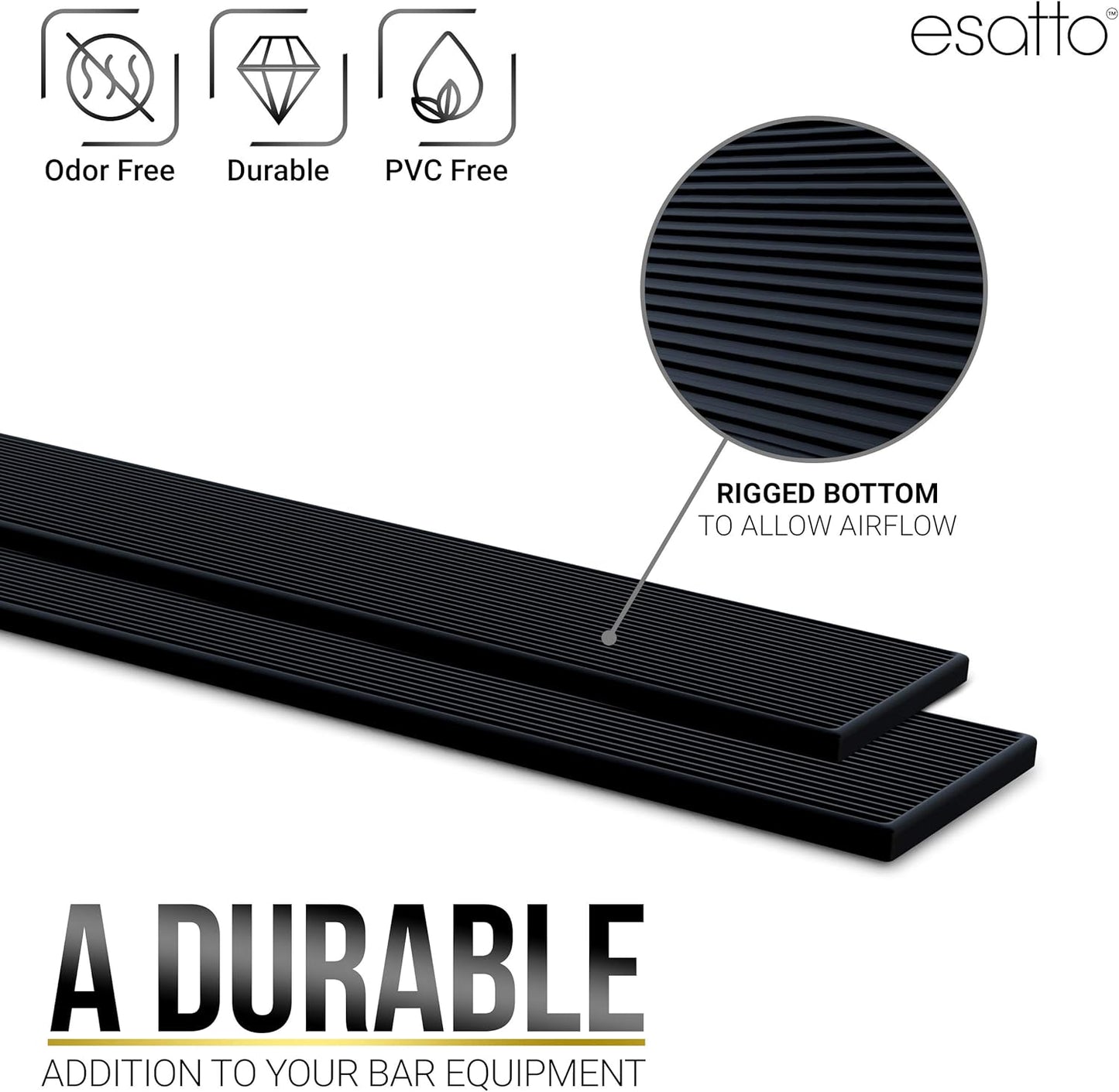 Esatto 27.5” x 3.87” XL Professional Service Spill Bar Supply Mat Anti-Skid Bartender Mat Non-Slip Black Bar Mat for Coffee Drinks Mixing Pad for Bars, Home, Kitchen, Pubs, Restaurants (2 Pack, Black)