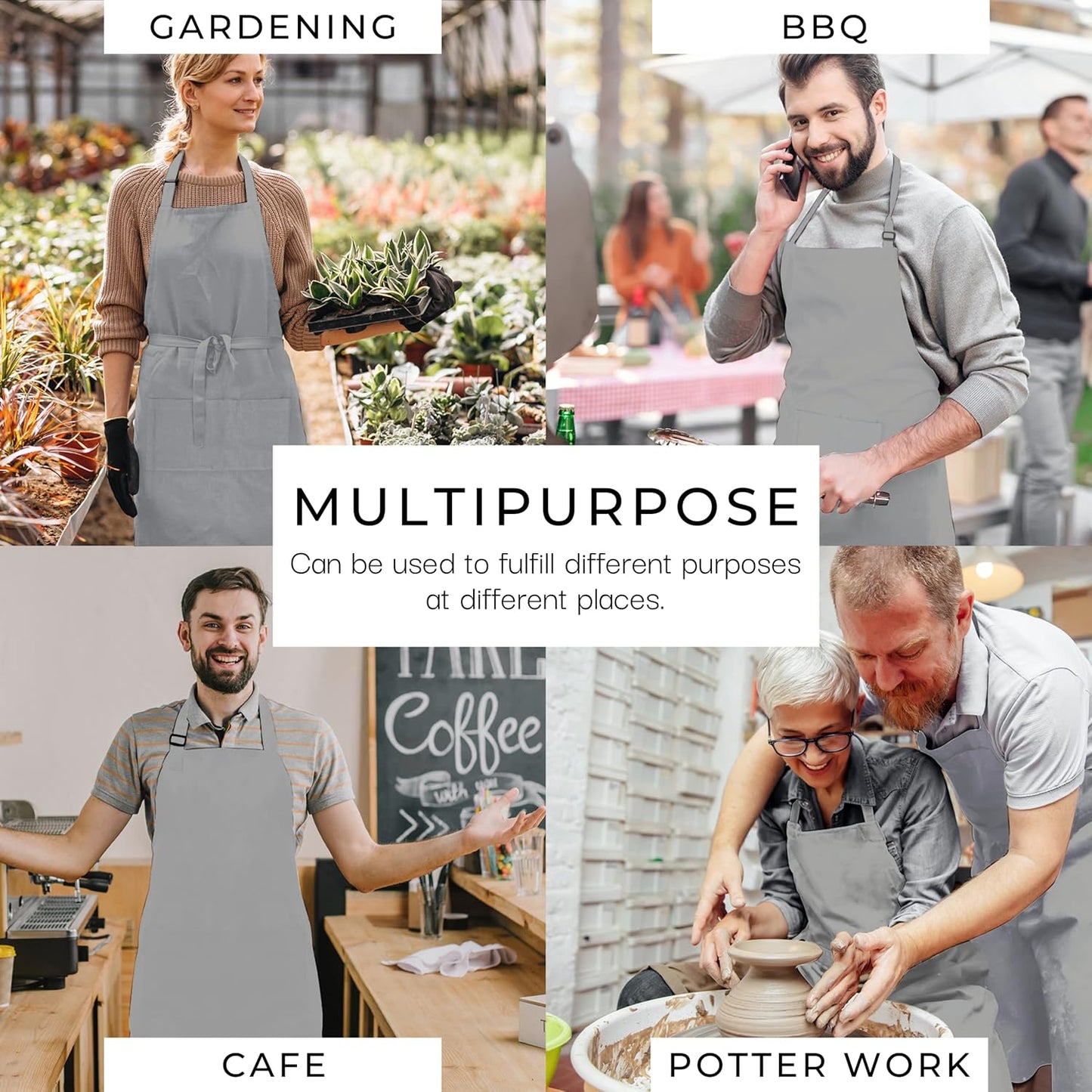 RAJRANG 100% Cotton Cooking Apron with 3 Pockets Kitchen Chef BBQ Adjustable Bib Aprons for Women Men