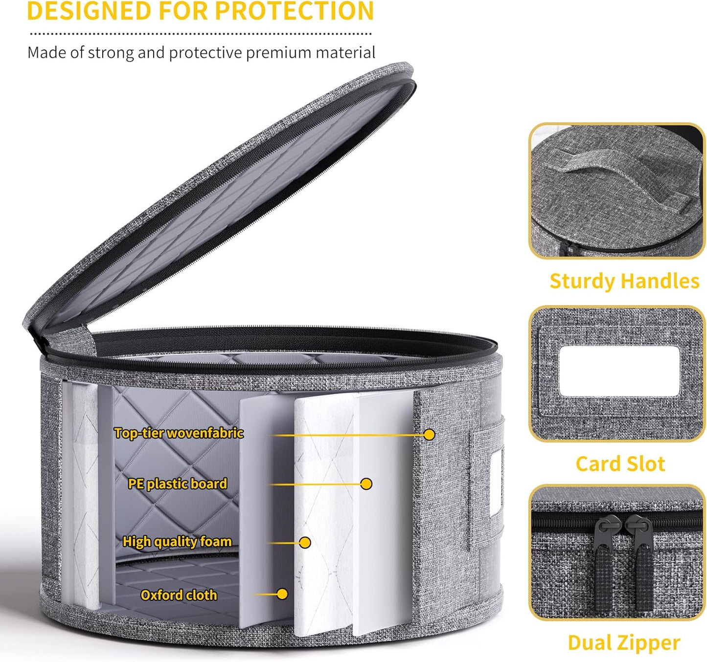 YearningHome China Storage Containers,Hard Shell Box with Felt Dividers for Dishes,Dinnerware,Plates,Mugs,Wine and Glasses,Mugs,Stackable Fine China Storage for Moving and Packing 5 Piece,Grey