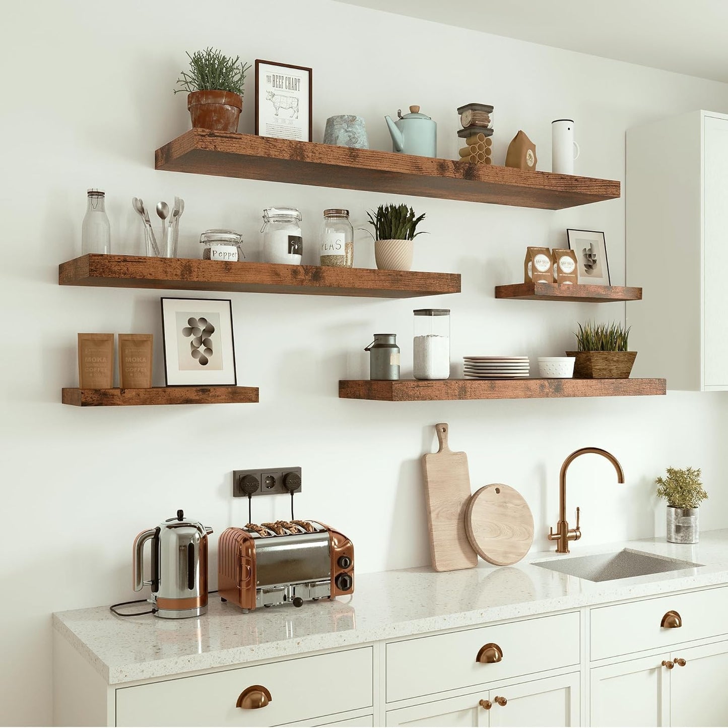 Vivelove Floating Shelves 10 inches Deep, Long 36 x 10 x 1.8 Wall Shelves for Bedroom, Living Room, Kitchen, Office, Bathroom Farmhouse Shelf Home Decor with Invisible Bracket, Rustic Brown