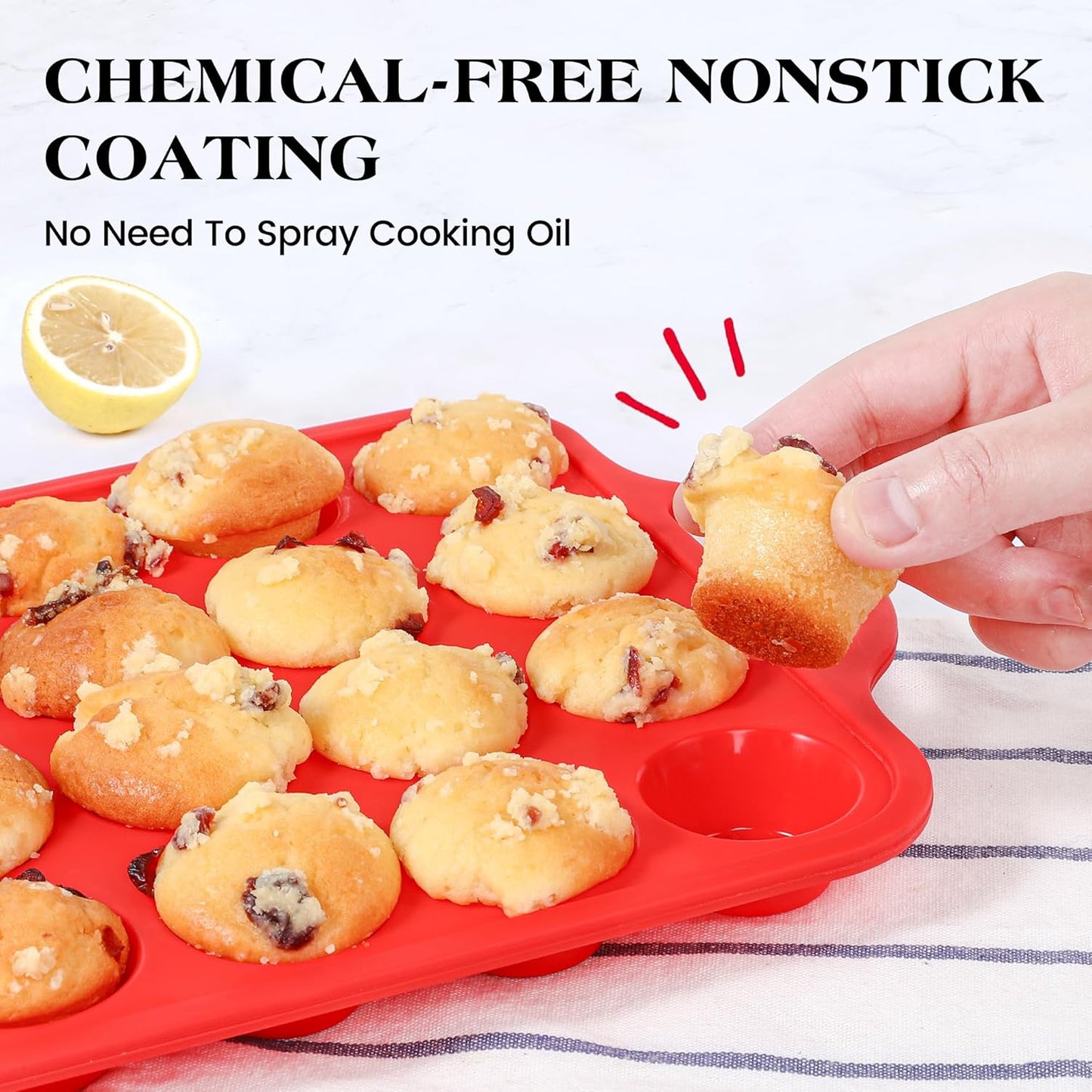 8 Pcs Silicone Muffin Pan Set, 12 Cup Regular & 24 Cup Mini Nonstick Muffin Tray with 6 Pcs Utensils, Silicone Muffin Pan for Baking with Metal Reinforced Frame, BPA Free (Red)