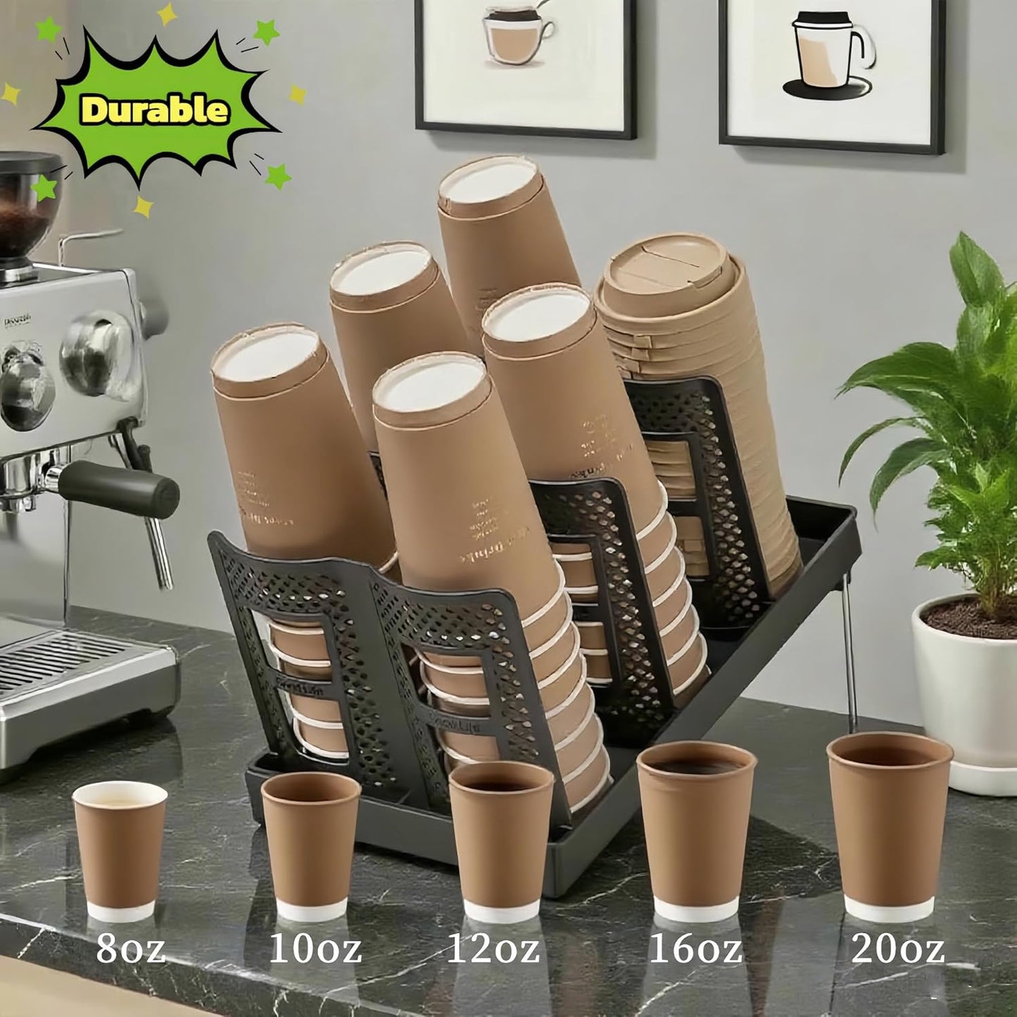Cup Lid Dispenser and Dispenser Organizer Cup Display Stand,24 oz Plastic Coffee Cup Holder for Countertop,6Slots,Cup Display Stand on Restaurant,Bathroom,Kitchen,Coffee Shop