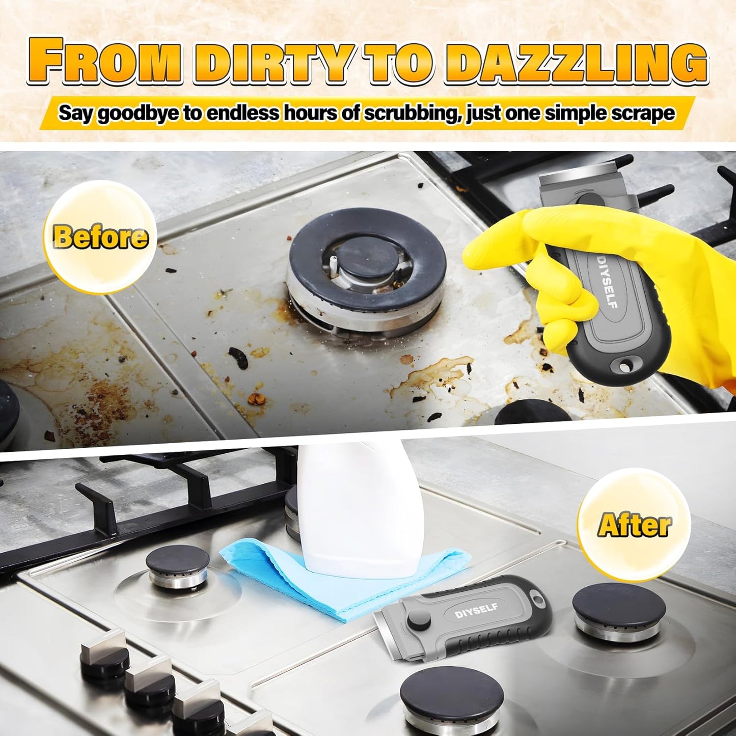 DIYSELF 2 Pack Razor Blade Scraper with 30 Pcs Spare Blades - Scraper Tool for Cleaning, Glass, Stickers - Scraper for Glass Top Stove - Paint Scraper - Razor Scraper - Glass Scraper - Oven Scraper