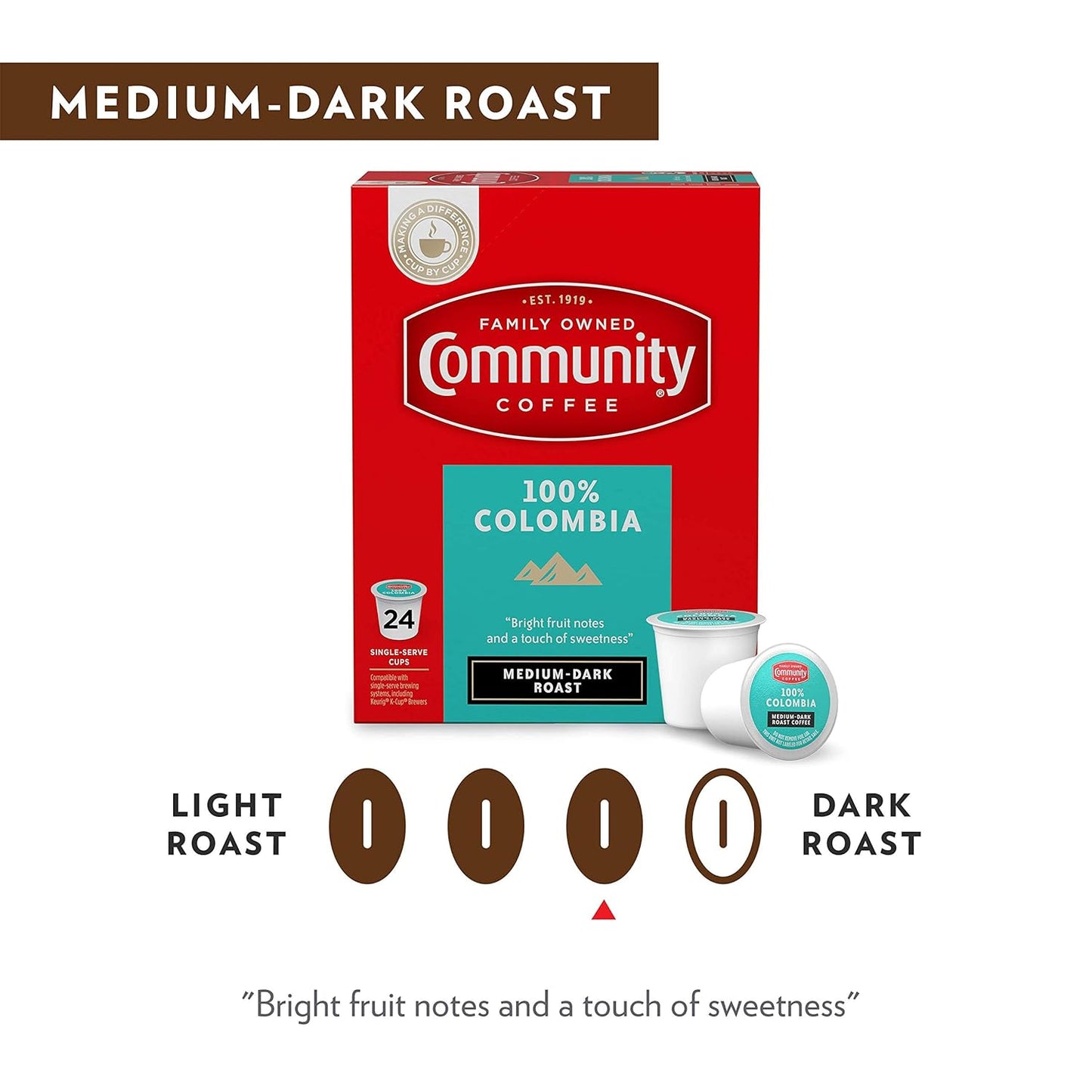 Community Coffee 100% Colombia 12 Count Coffee Pods, Medium-Dark Roast, Compatible with Keurig 2.0 K-Cup Brewers, Box of 12 Pods
