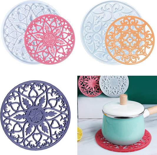 Mandala Coaster Resin Molds 2pcs Large Silicone Coaster Molds for Hollow Flower Tray Epoxy 3D Geode Design Shiny Molds for Home Decoration Coaster Resin Casting Mold Set