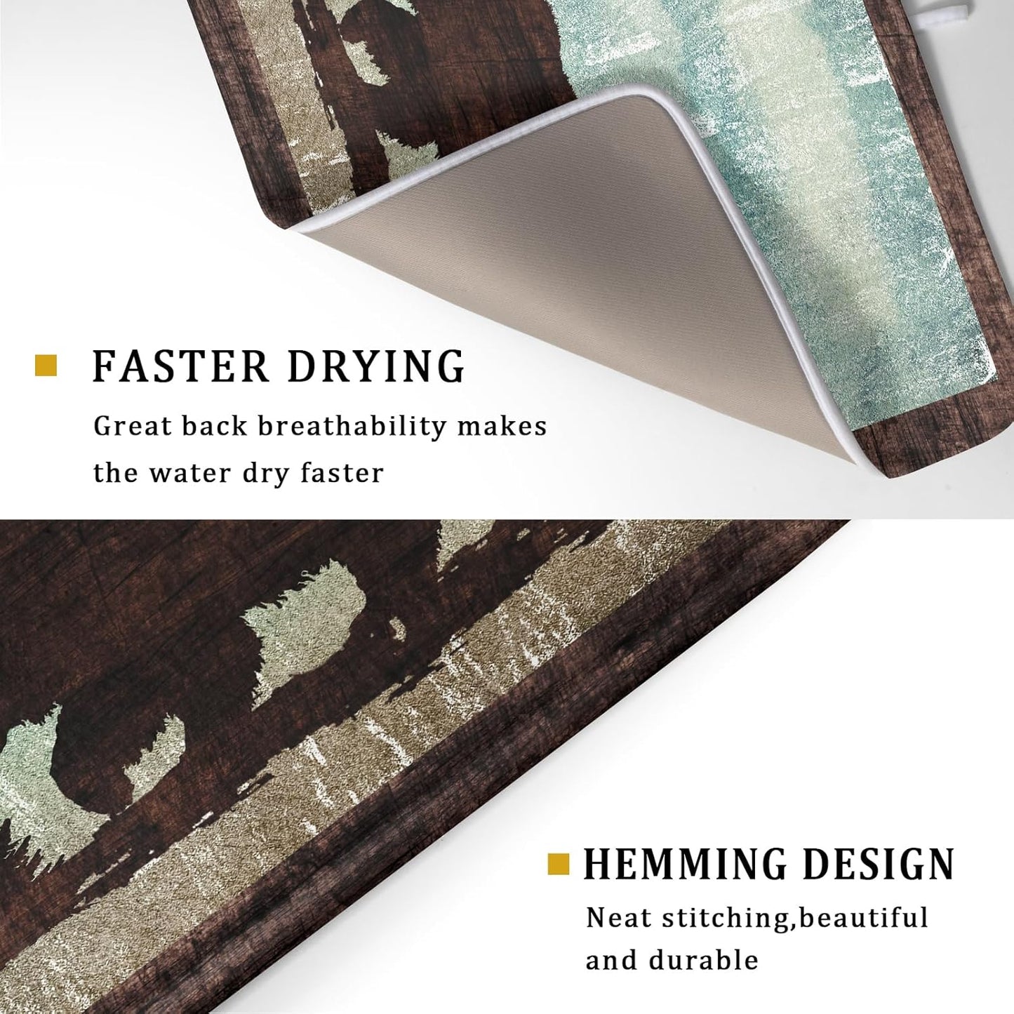 Retro Brown Bear Forest Cabin Dish Drying Mat Countertop 18x24 Fall Blue Sky Cloud Cartoon Wild Animal Bushes Drainer Mat Pine Tree Grass Dishes Pad Rustic Floral Dish Drainer Rack Winter Wildlife