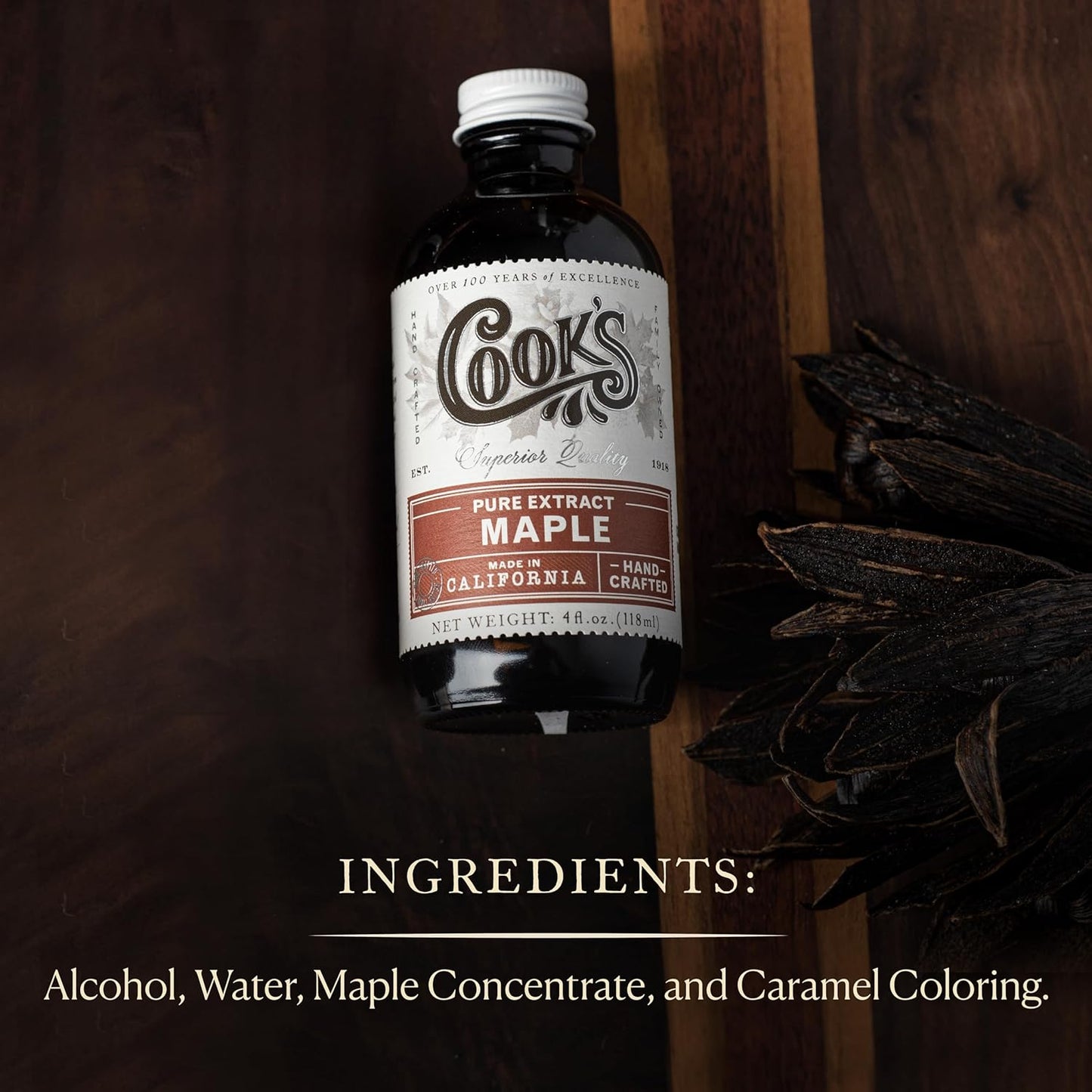 Cook's, Pure Maple Extract, All Natural Premium Maple Sap from Vermont's Finest Maple Trees, 4 oz