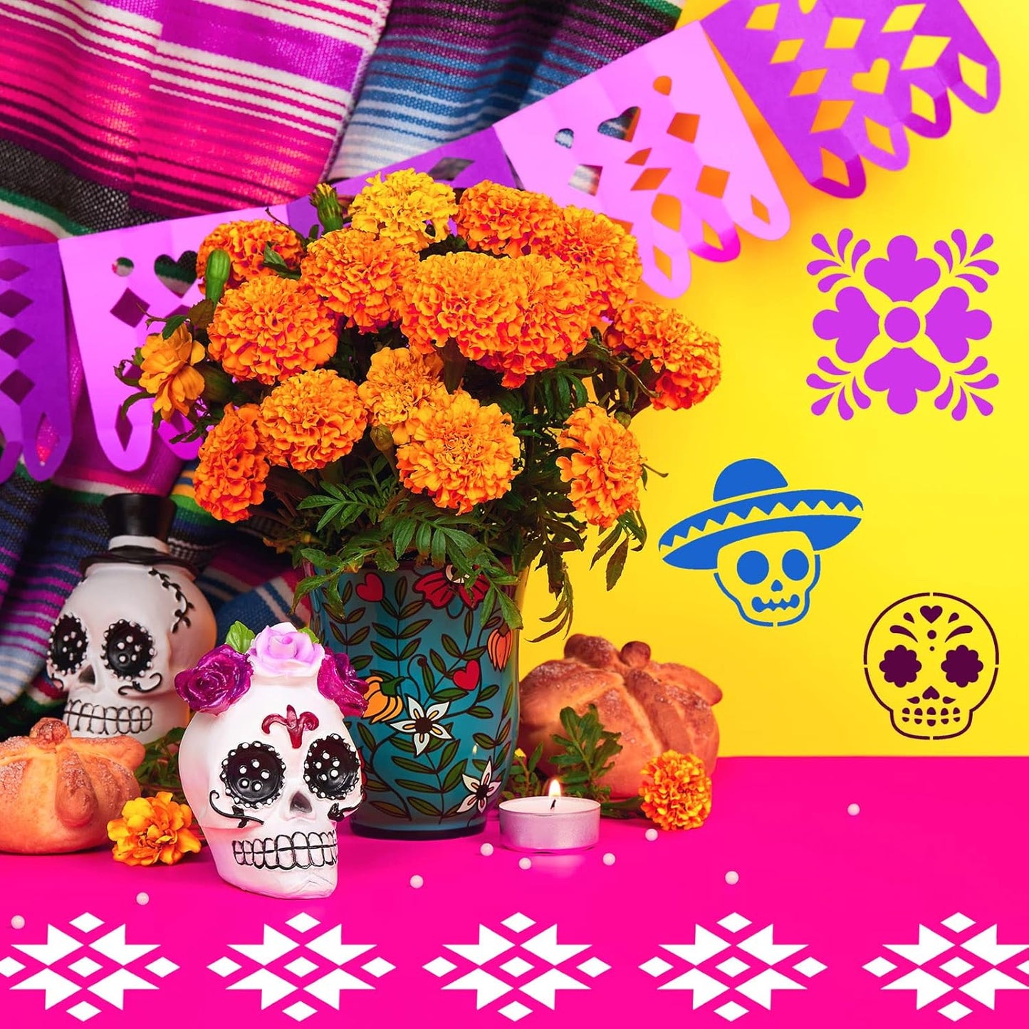 100 Pcs Stencils for Painting on Wood Reusable Stencil Crafts Drawing Templates Holiday Wall Paper for DIY Scrapbook Home 2 x 2 Inch(Mexican Festival)