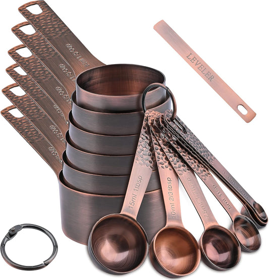 Copper & Stainless Steel Measuring Set - 6 Cups & 7 Spoons with Leveler