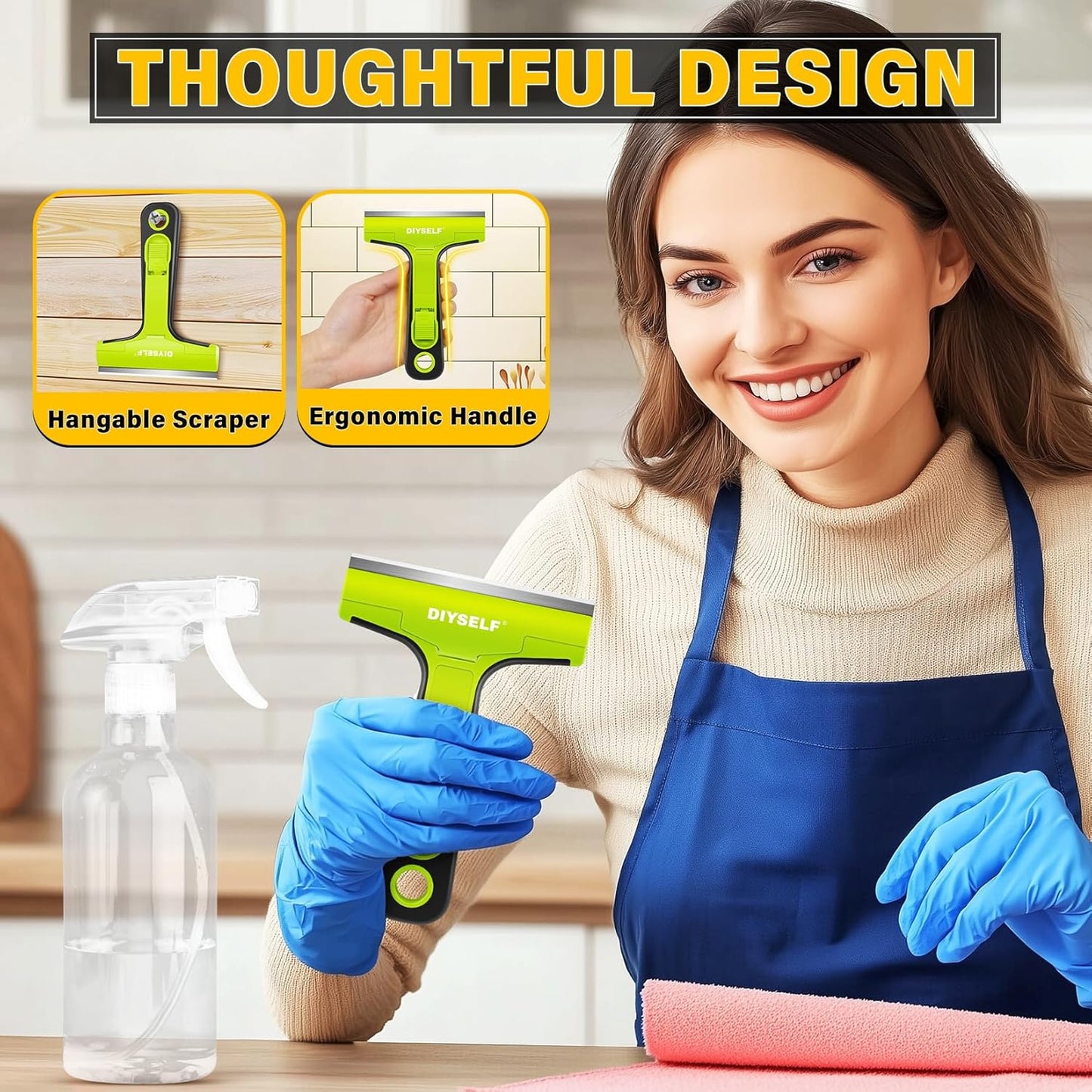 DIYSELF Razor Blade Scraper, 1 PCS Razor Scraper with Handle, Razor Blade Scraper Tool for Glass, Window Scraper with 10 PCS 4″ Blades, Razor Scraper Tool for Cleaning Stovetop, Oven, Shower Glass