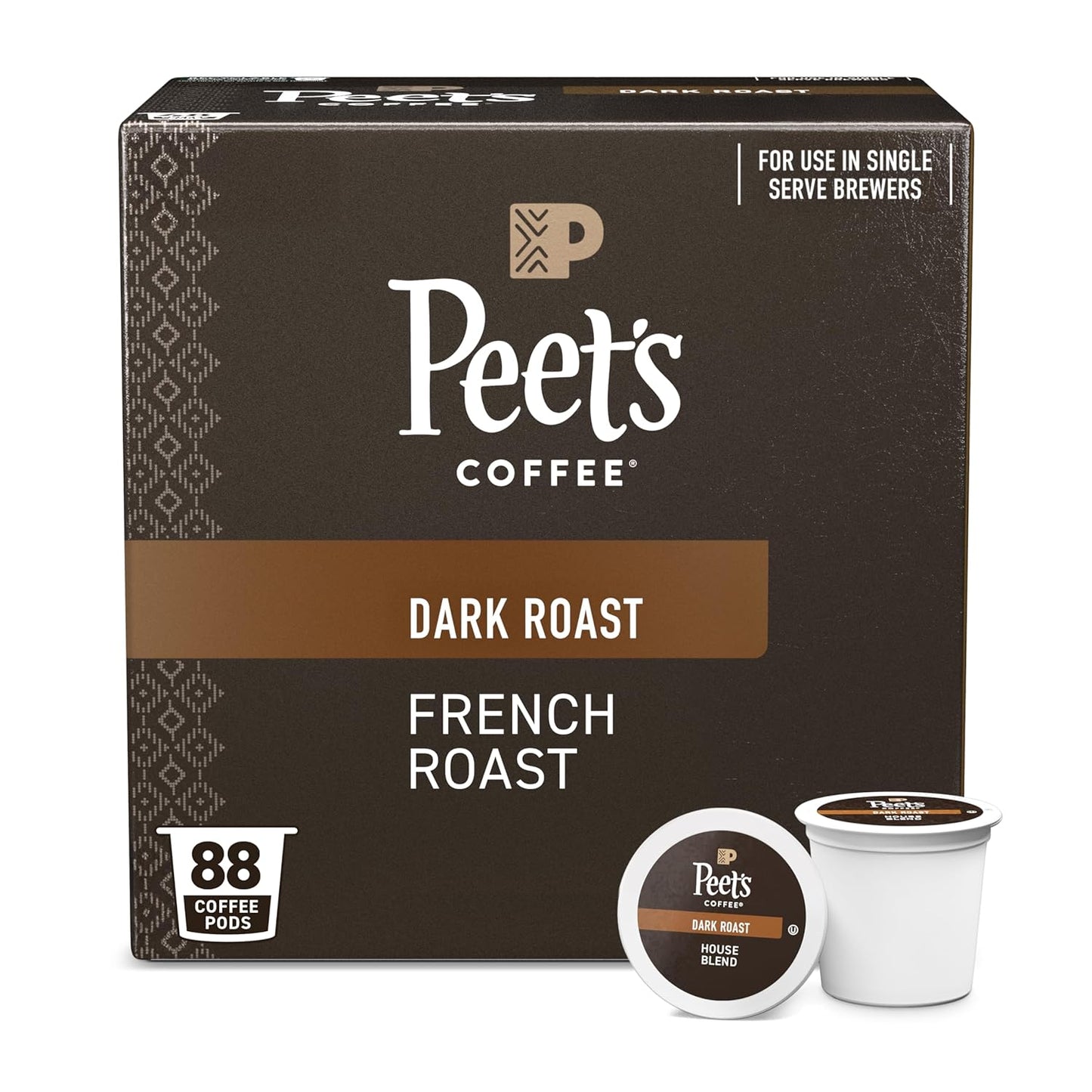 Peet's Coffee, Dark Roast Single Serve Coffee Pods - French Roast 88 Count (4 Boxes of 22 Pods)