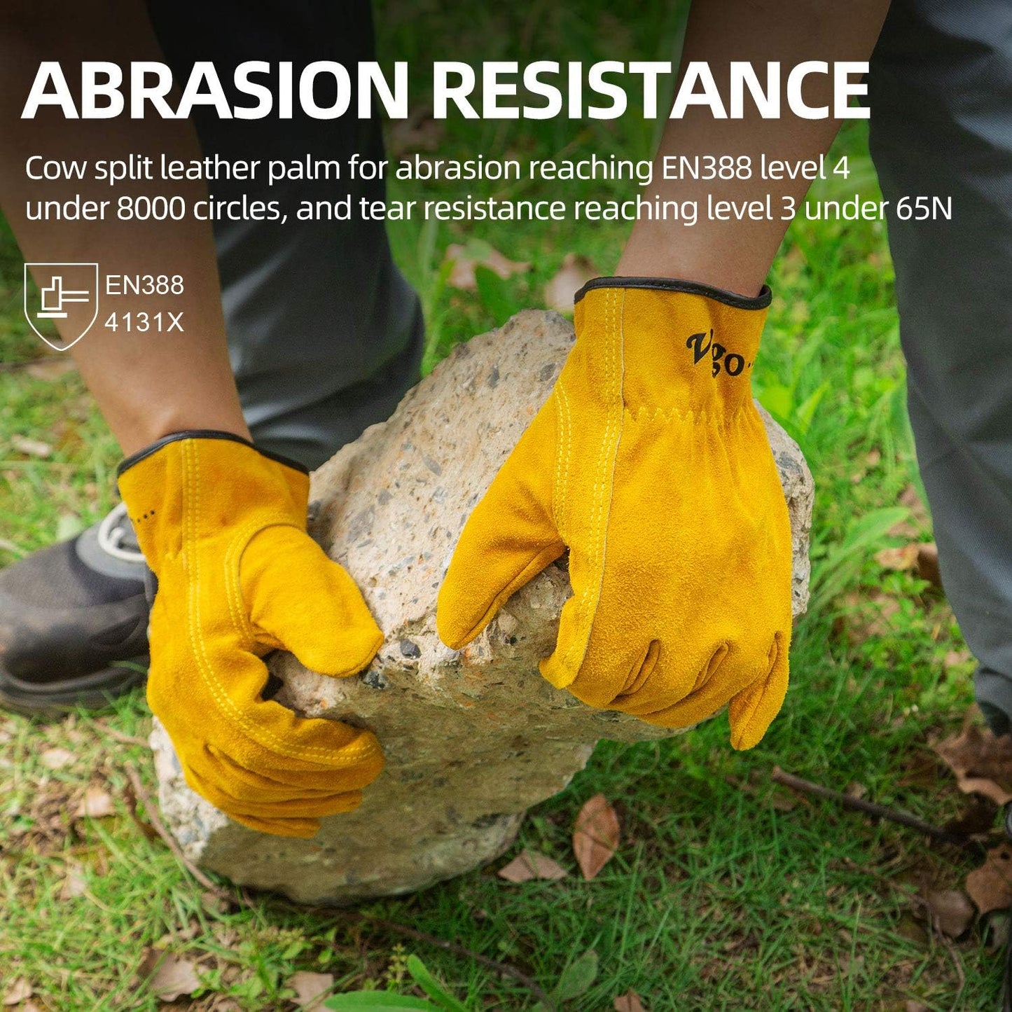 Vgo... 1-Pairs Unlined Cowhide Split Leather Work and Driver Gloves, for Heavy Duty, Truck Driving, Warehouse, Gardening, Farm (Size S, Gold, CB9501)