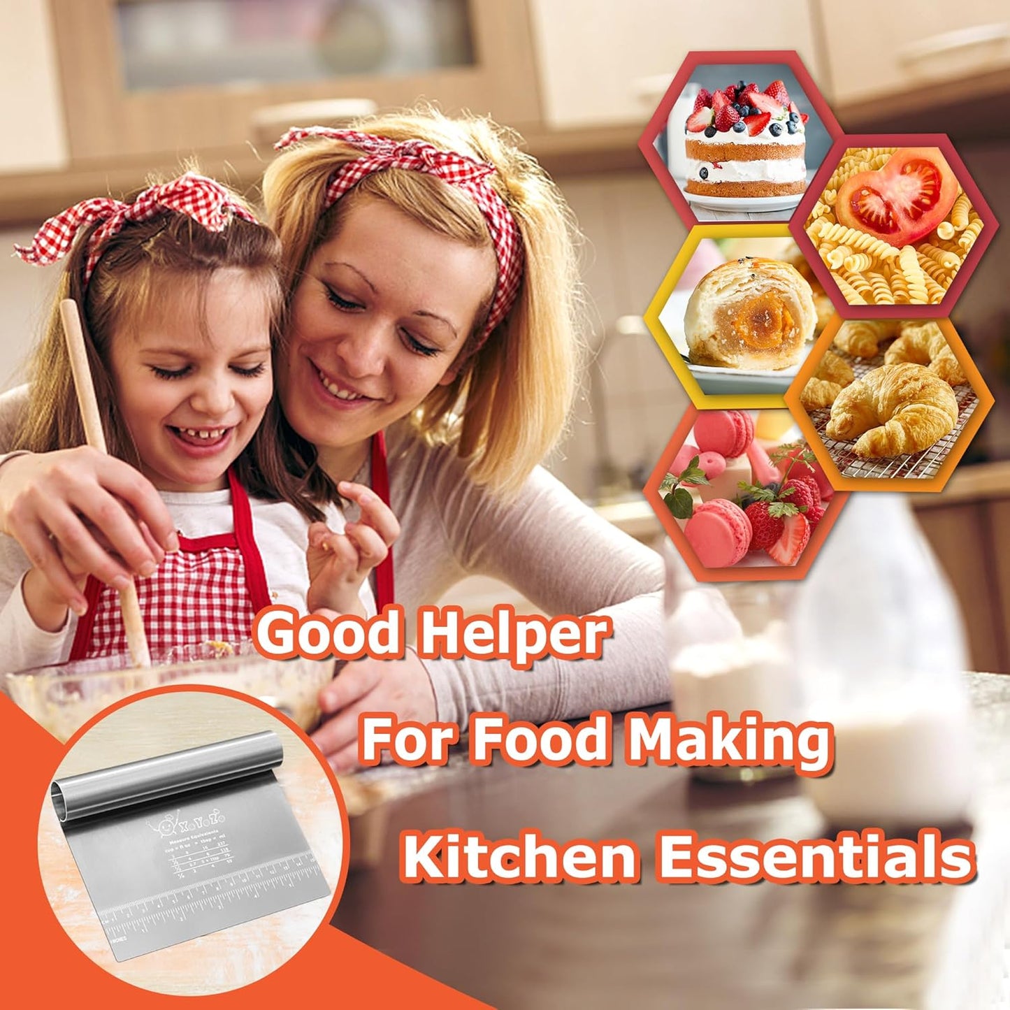 Bench Scraper Dough Pastry Cutter Stainless Steel Blade Kitchen Baking Tools for Butter, Cake, Onion, Vegetable