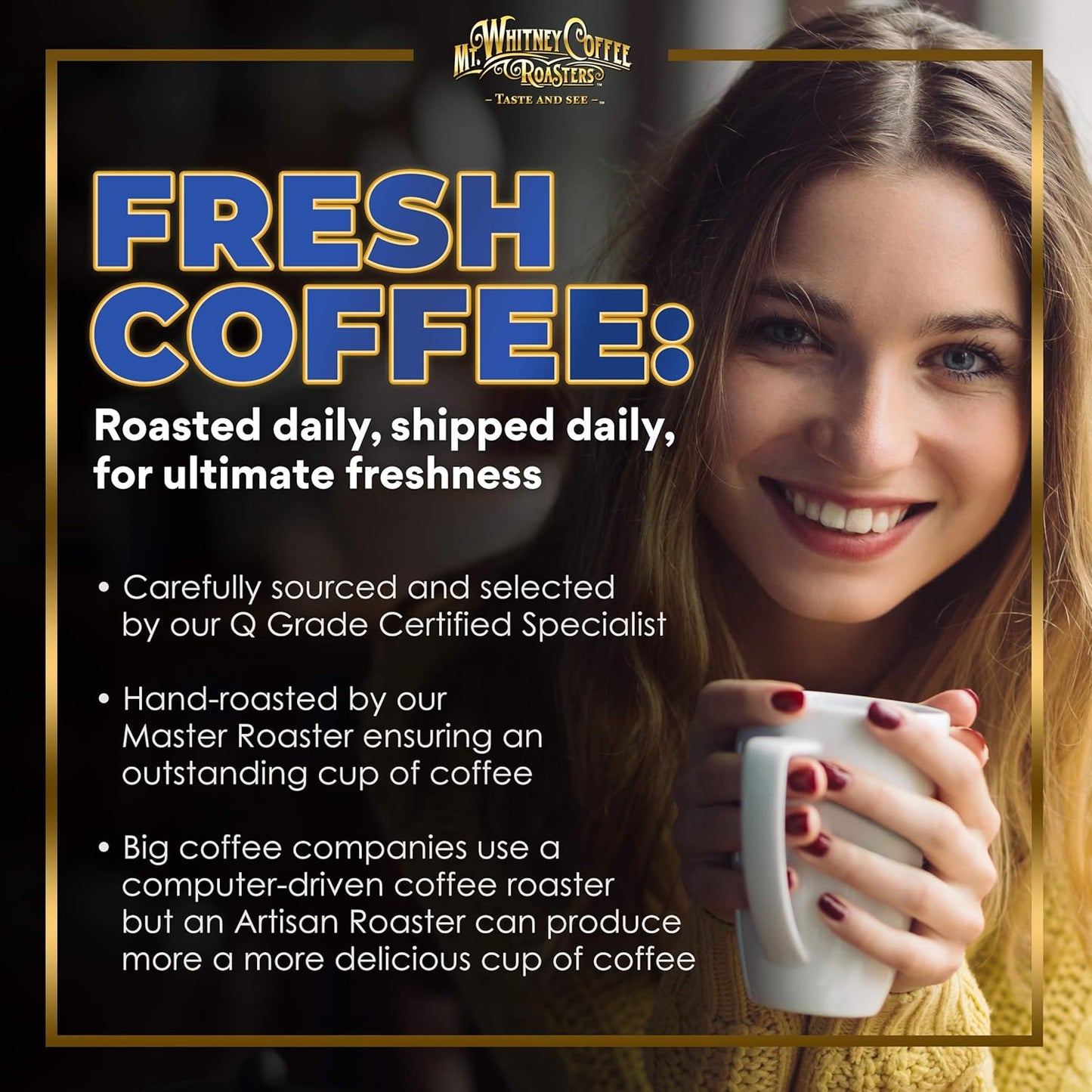 Mt. Whitney Colombia Monte Sierra Organic, Single Origin, Medium Dark Roast, Smooth Full Flavored, Low Acid Coffee (Ground, 2 Lb)