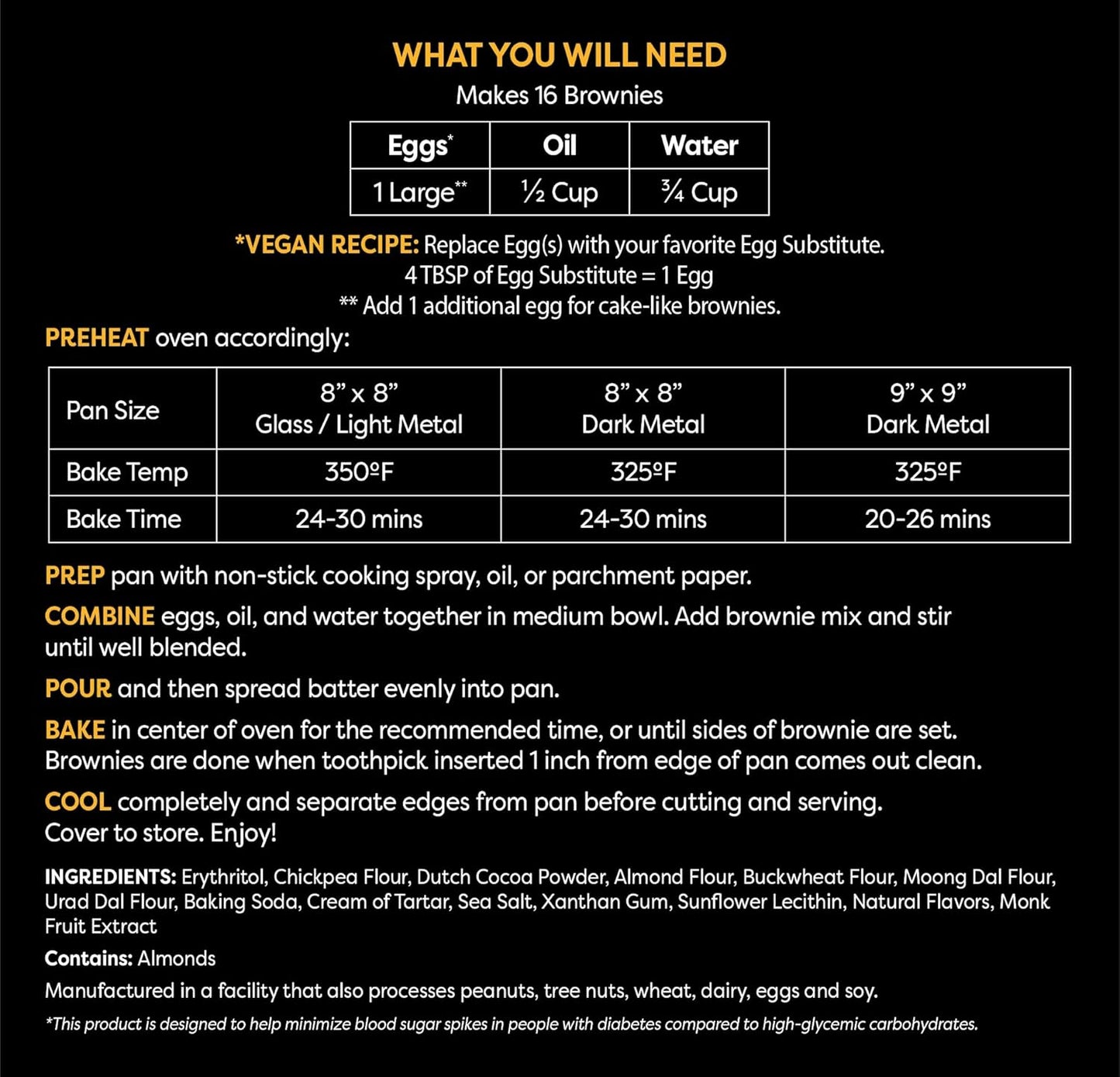 TruEats Brownie Mix: Diabetic Friendly, Protein & Fiber Rich, Low Glycemic & Gluten Free, No Sugar Added, Vegan Friendly, Dairy Free, Plant Based, Sweetened with Monk Fruit Sweetener
