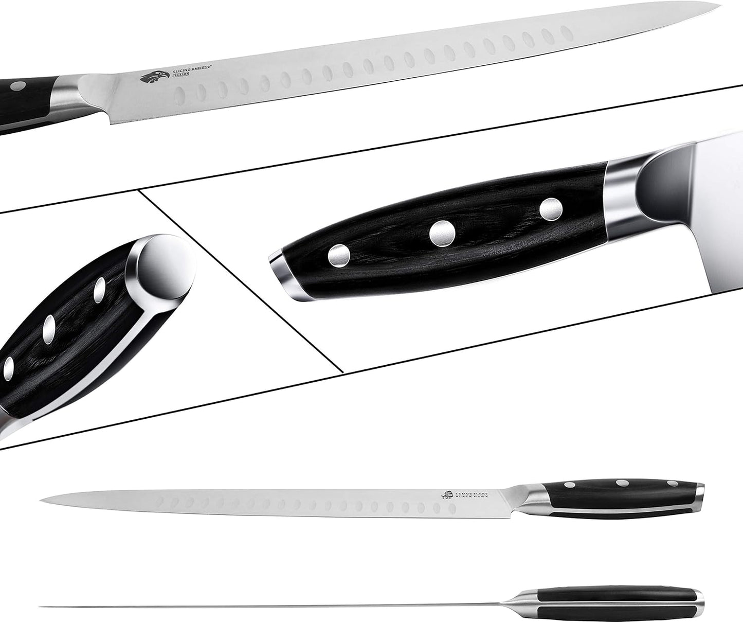 TUO Carving Knife - 12 Inch Brisket Carving Knife for Meat and Turkey - High Carbon German Steel - Pakkawood Handle with Gift Box - BLACK HAWK SERIES