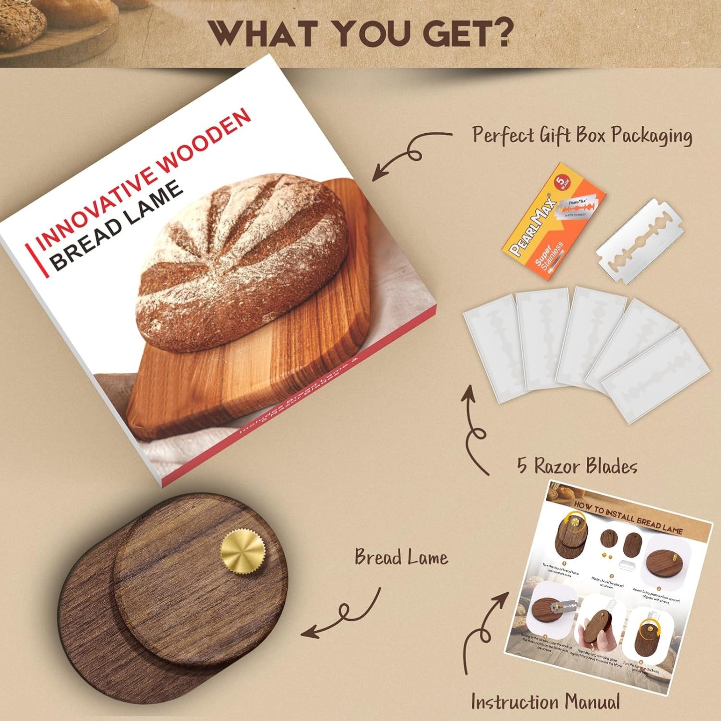 Upgraded UFO Bread Lame Dough Scoring Tool,Sourdough Scoring Tool,Black Walnut Bread Lame Cutter Scoring Knife for Bread Baking Includes 5 Replaceable Razor Blades for Bread Baking