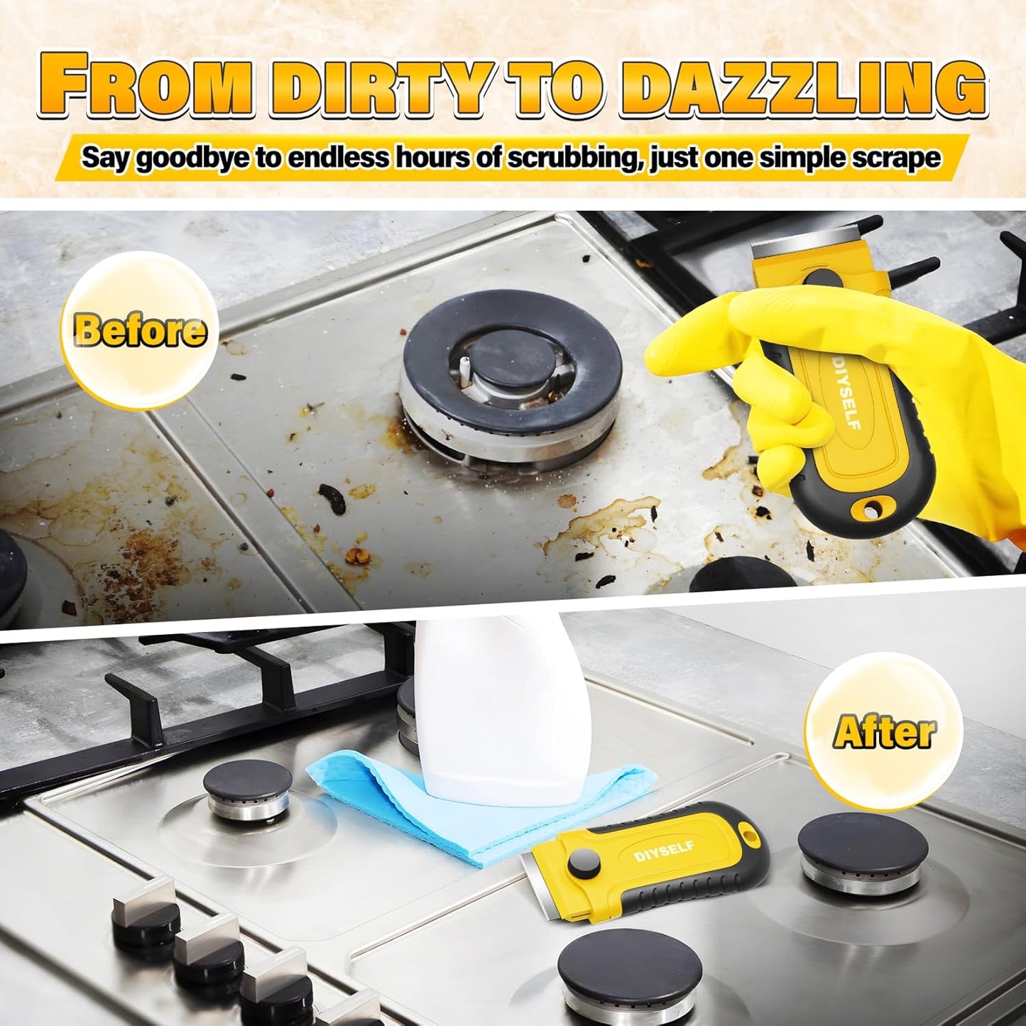 DIYSELF Razor Blade Scraper | Scraper Tool for Cleaning, Glass, Stickers | 2 Pack Scraper with 30 Pcs Extra Single-edged Razor Blades | Paint Scraper | Razor Scraper | Glass Scraper