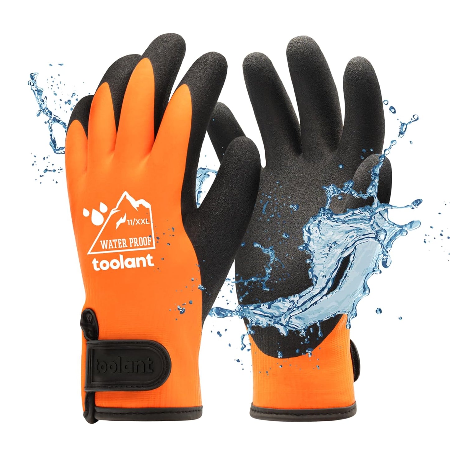 100% Waterproof Gloves for Men and Women, Winter Work Gloves for Cold Weather, Touchsreen, Thermal Gloves for Fishing, Gardening and Working in Freezer, With Grip, Orange, XX-Large