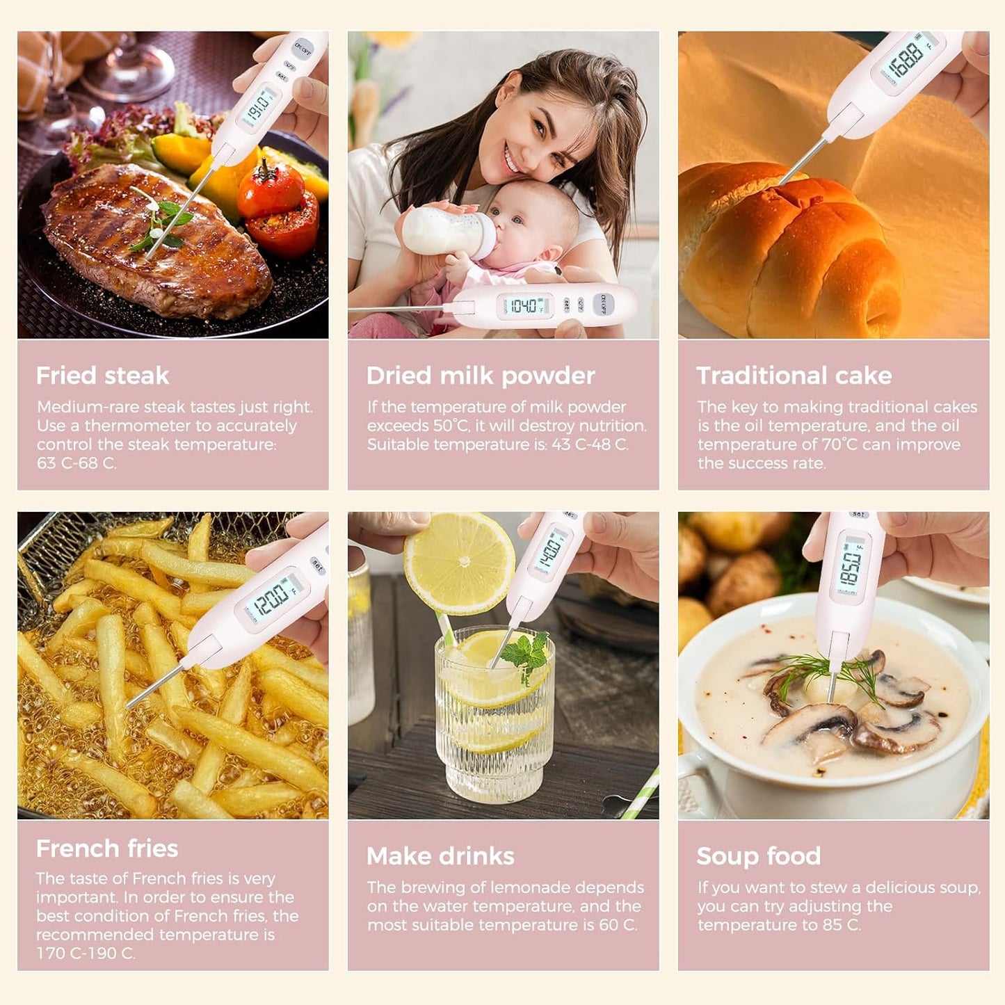 Meat Thermometer Digital - Instant Read Food Thermometer for Cooking Grilling Air Fryer Griddle Probe Kitchen Gadgets Essentials BBQ Grill Smoker Oil Fry Candy Turkey Instant Read Thermometer