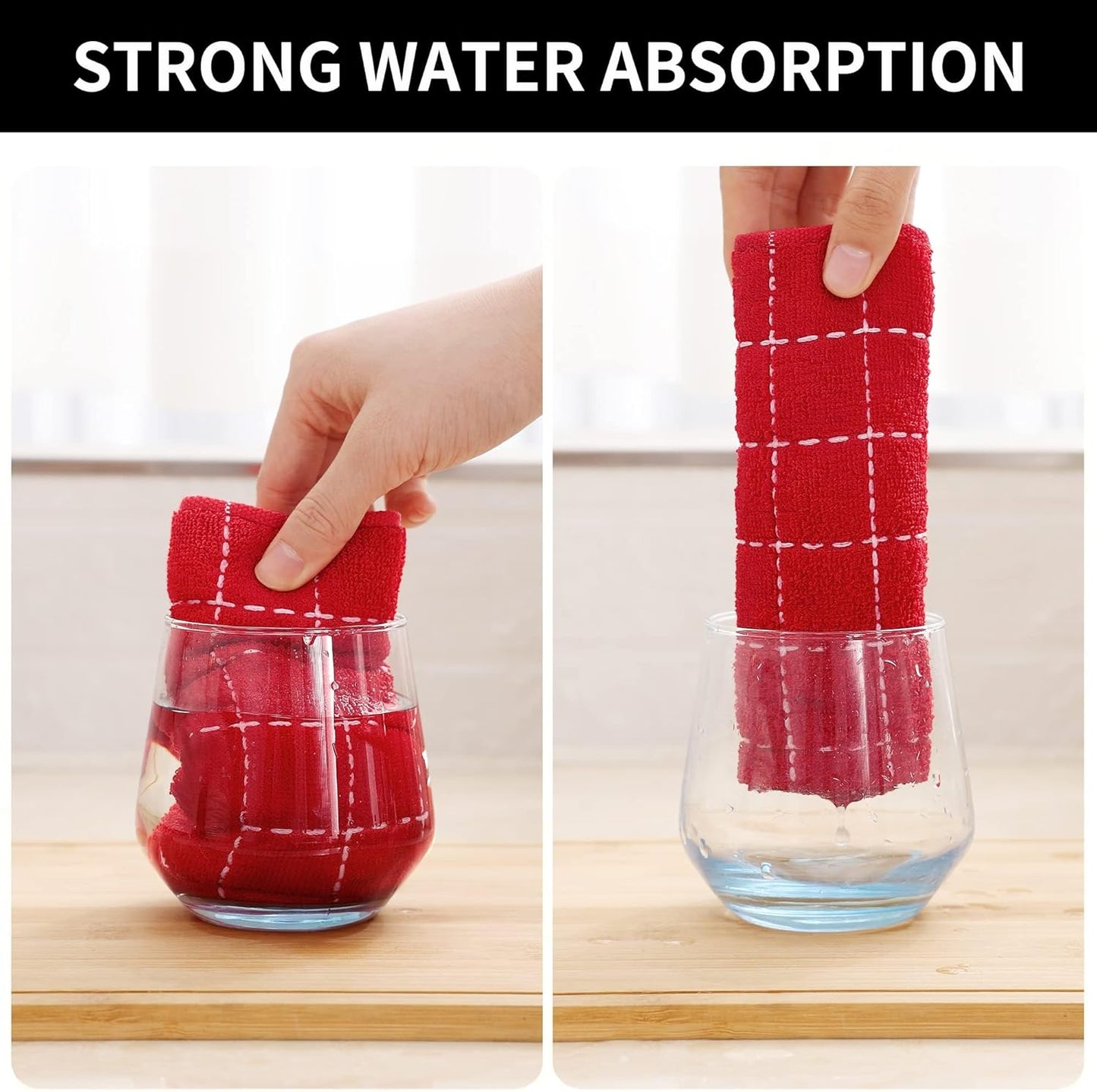 Homaxy 100% Cotton Terry Kitchen Towels(Red, 13 x 28 inches), Checkered Designed, Soft and Super Absorbent Dish Towels, 6 Pack