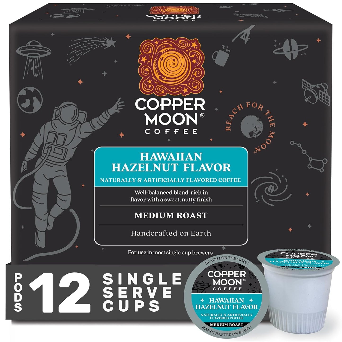 Copper Moon Single Serve Coffee Pods for Keurig K Cup Brewers (Hawaiian Hazelnut - Medium Roast) 12 Count