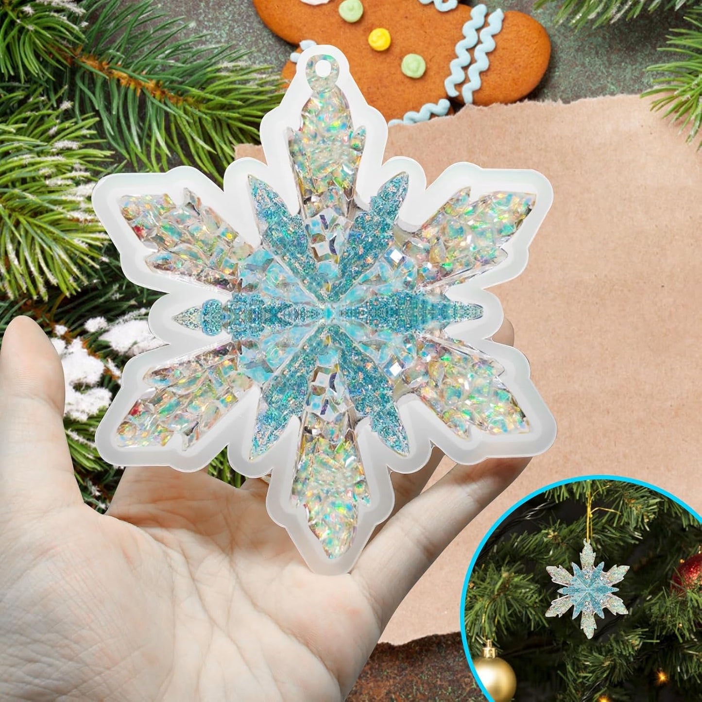 4Pcs Christmas Snowflake Silicone Mold Resin Ornament Molds for Epoxy Resin, DIY Xmas Pendant Home Decoration