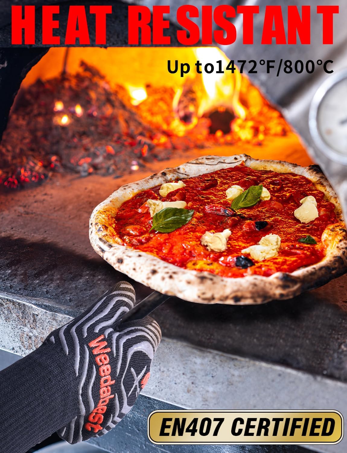 WEEDABEST Hot BBQ Gloves Heat Resistant Kitchen Oven Mitts Professional Long Heat Resistant Cooking Gloves for Grill,Grilling,Smoker,Barbeque,13.5 inch-Blue