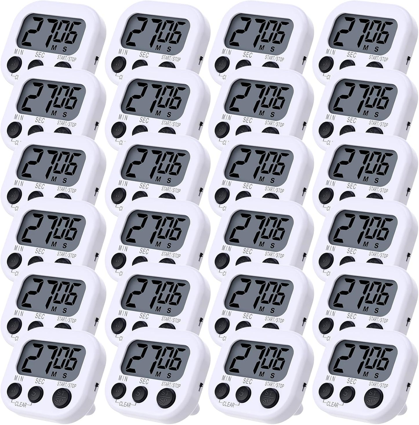 Leumoi 24 Pcs Digital Kitchen Timers Magnetic Back Timers Bulk Large Screen Loud Alarm On/Off Switch Minute Second Count up Countdown Memory Setting for Cooking Classroom Exercise (White and Black)