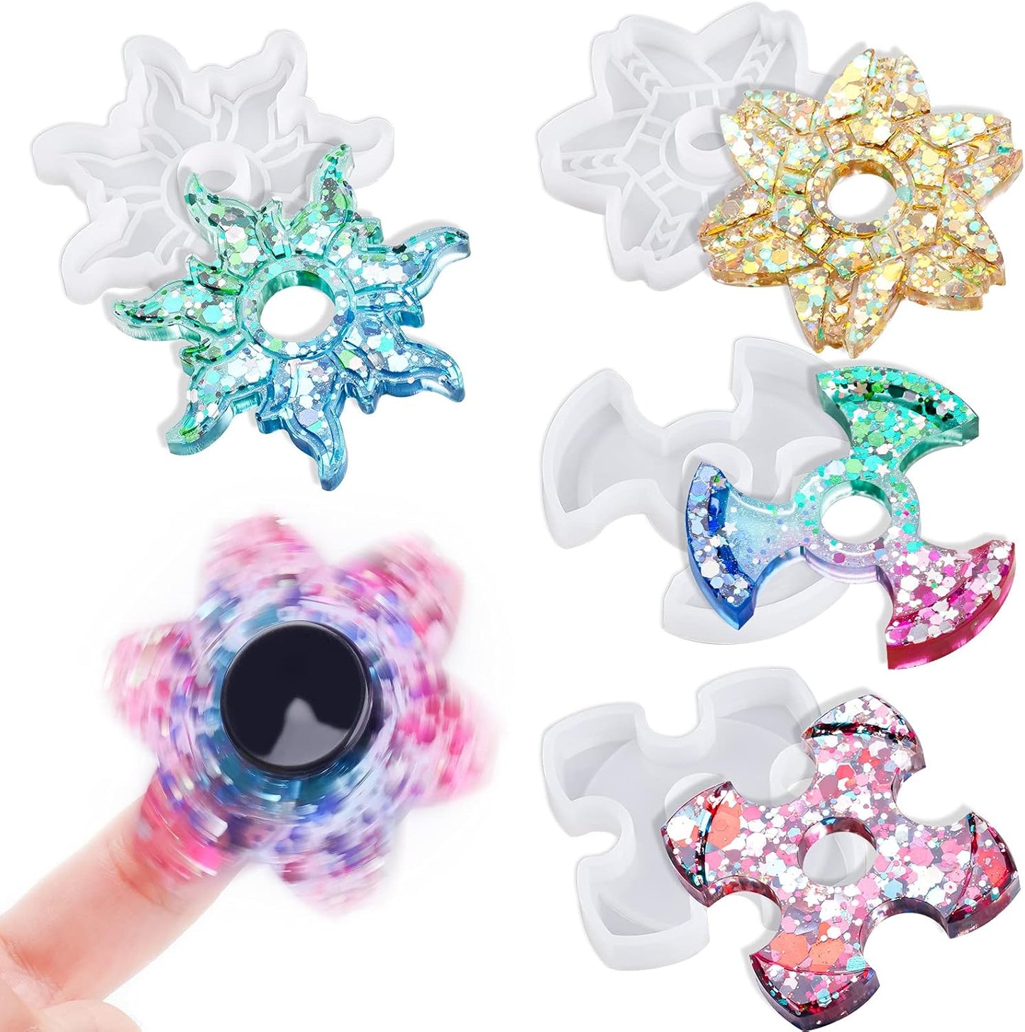 NiArt Fidget Finger Spinner DIY Epoxy Resin Casting Silicone Mold Kit 4 Molds with 10 Bearings Set, Stress Reliever Hand Fidget Toy Gift for Kids and Adults Art Crafts Home Decorations Jewelry (Set C)