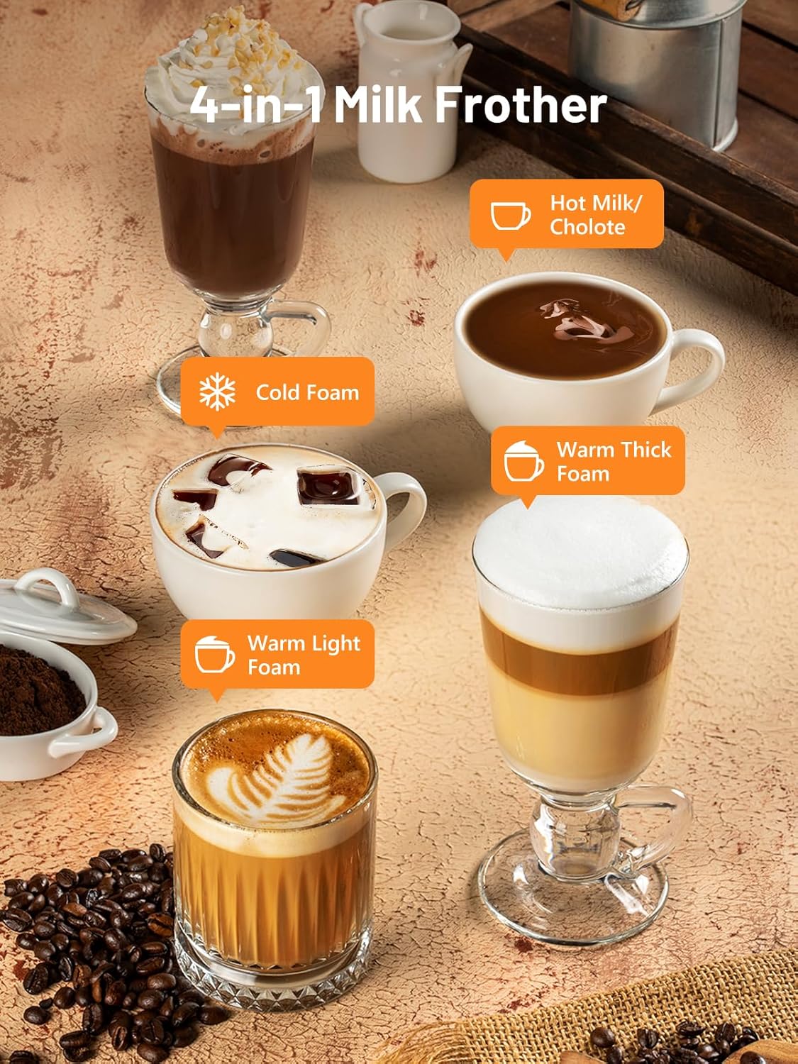 Electric Milk Frother, Automatic Milk Steamer Warm or Cold Foam Maker for Coffee, Cappuccino, Latte, Stainless Steel Milk Warmer with Temperature Controls