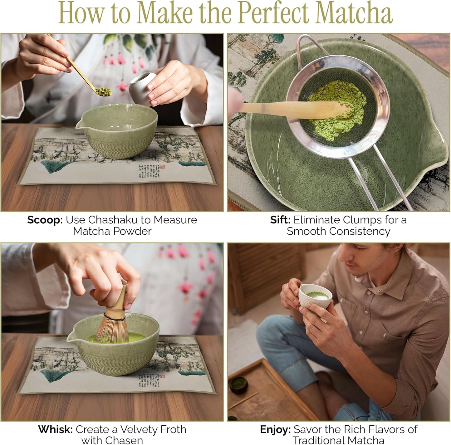 Matcha Whisk Set, 8-Piece Japanese Matcha Set - Ceremony Matcha Set with Matcha Sifter, Matcha Bowl, Whisk Holder, Matcha Whisk, Scoop & Magnetic Gift Box for Matcha Lovers - Matcha Kit