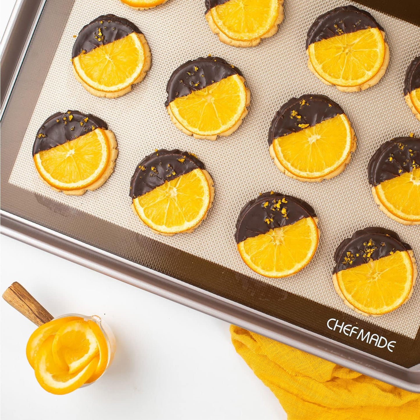 CHEFMADE 17-Inch Silicone Baking Mat with Measurements, Non-stick Heat Resistant Rolling Dough Mat, for Pastry,Pizza, Fondant and Pie Crust Making 11.7" x 16.7" (Brown)