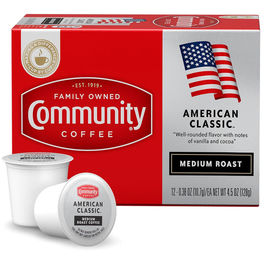 Community Coffee American Classic 12 Count Coffee Pods, Medium Roast, Compatible with Keurig 2.0 K-cup Brewers, 12 Count (Pack of 1)